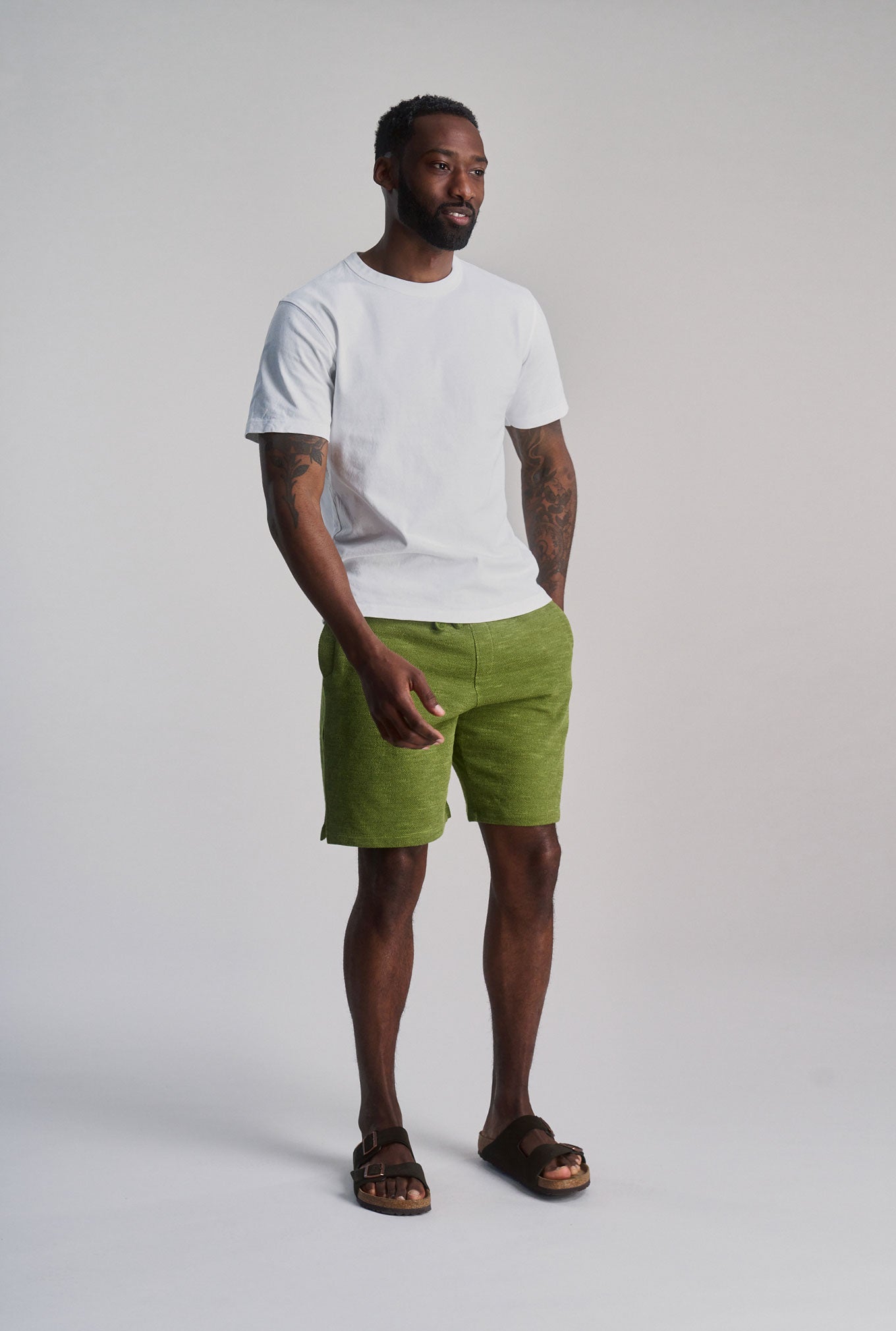 CALUM - Organic cotton shorts - Green melange
