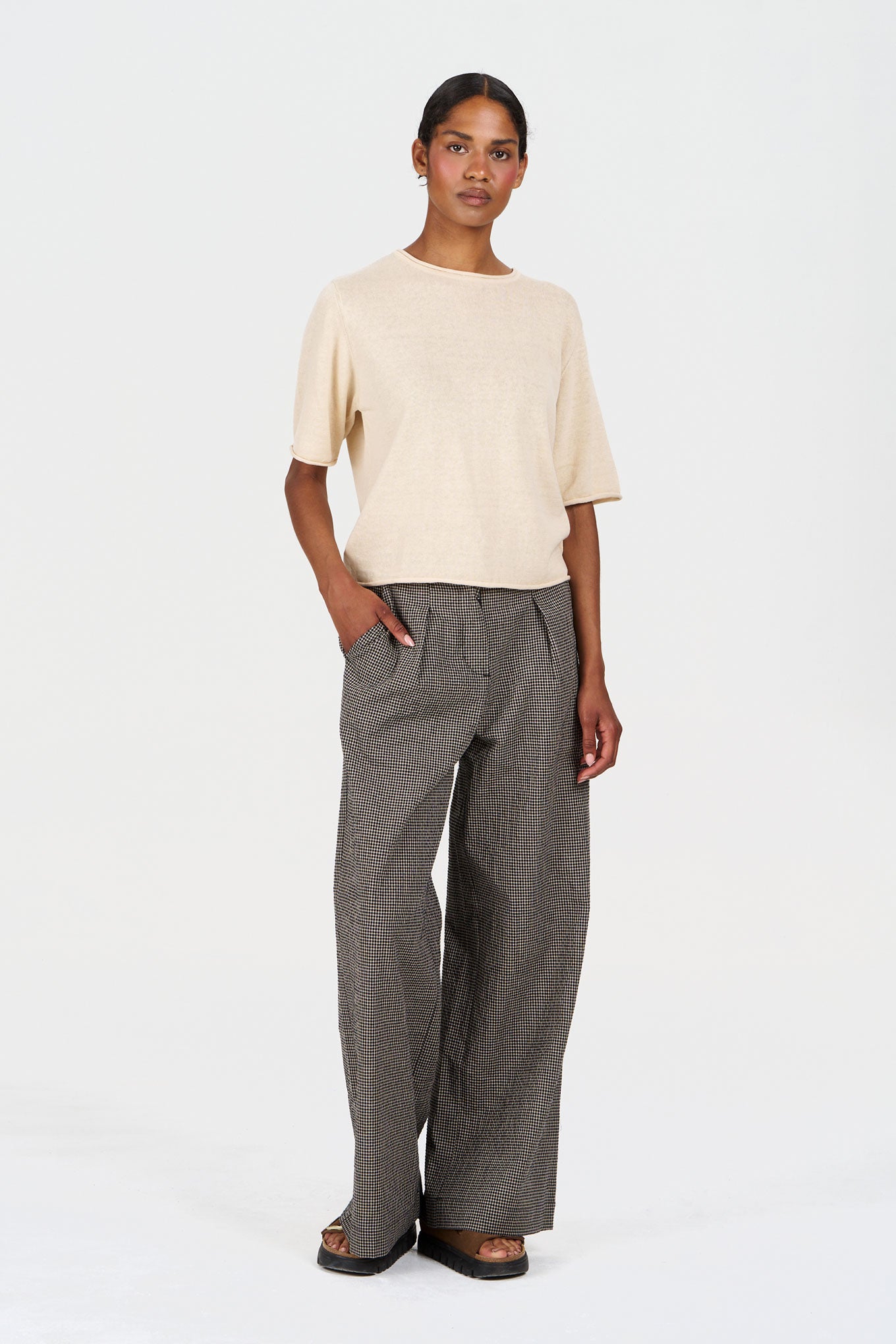 CAMILLE Organic Linen Cotton Tee - Almond