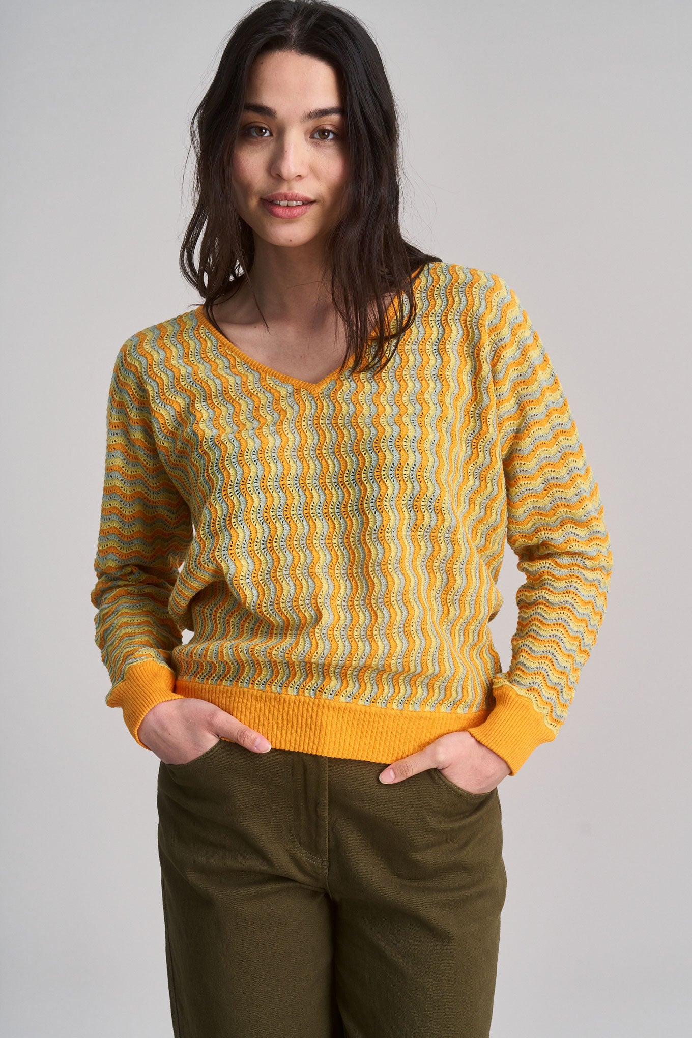 CLOVER - Pointelle Knit Organic Linen Jumper - Sunshine Wave