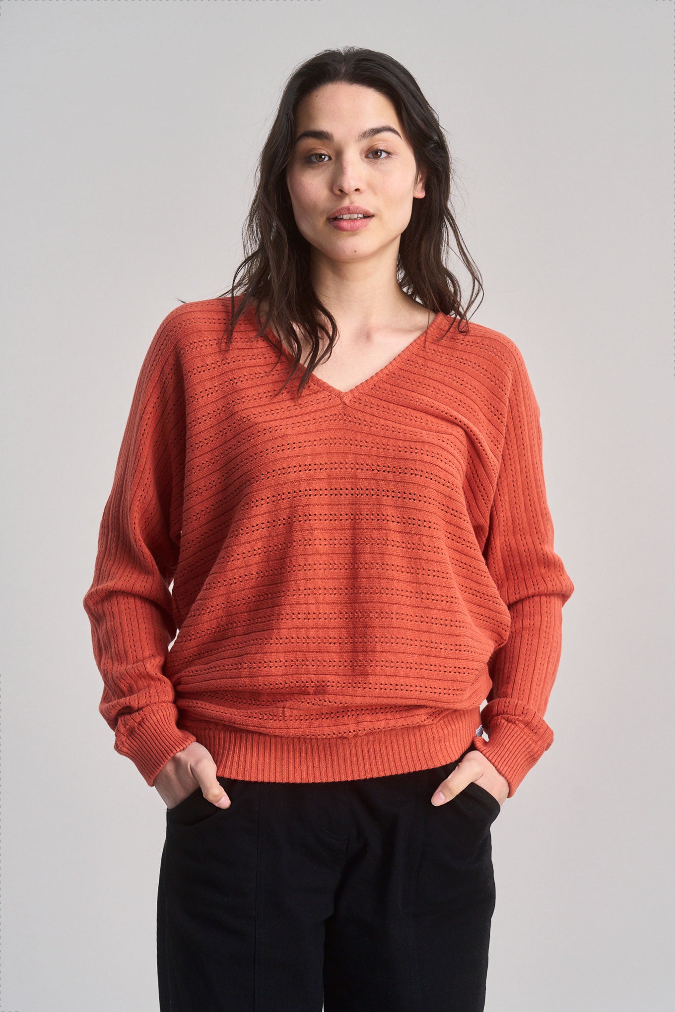 CLOVER - Pointelle Knit Organic Cotton Jumper - Clay