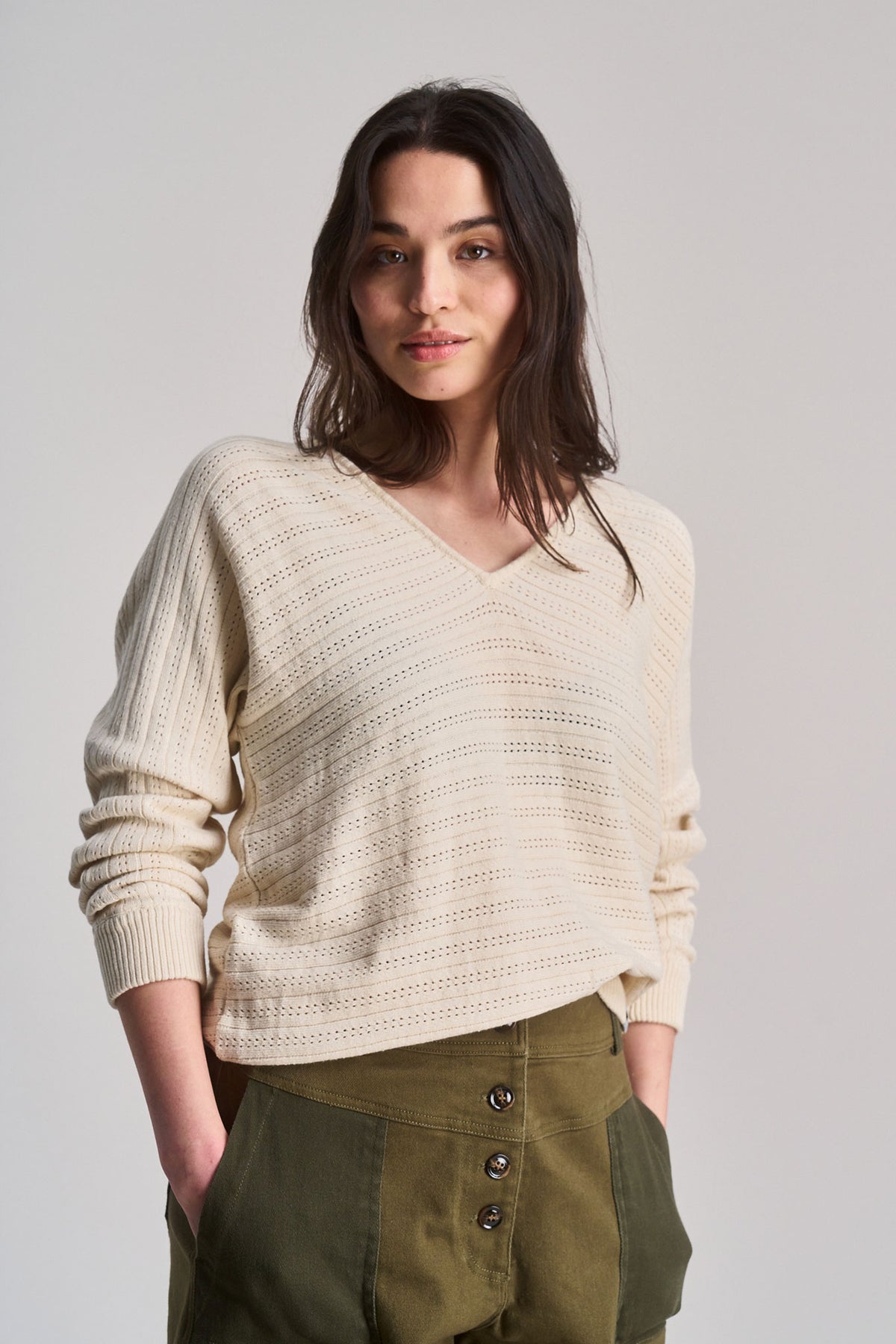 CLOVER - Pointelle Knit Organic Cotton Jumper - Cream
