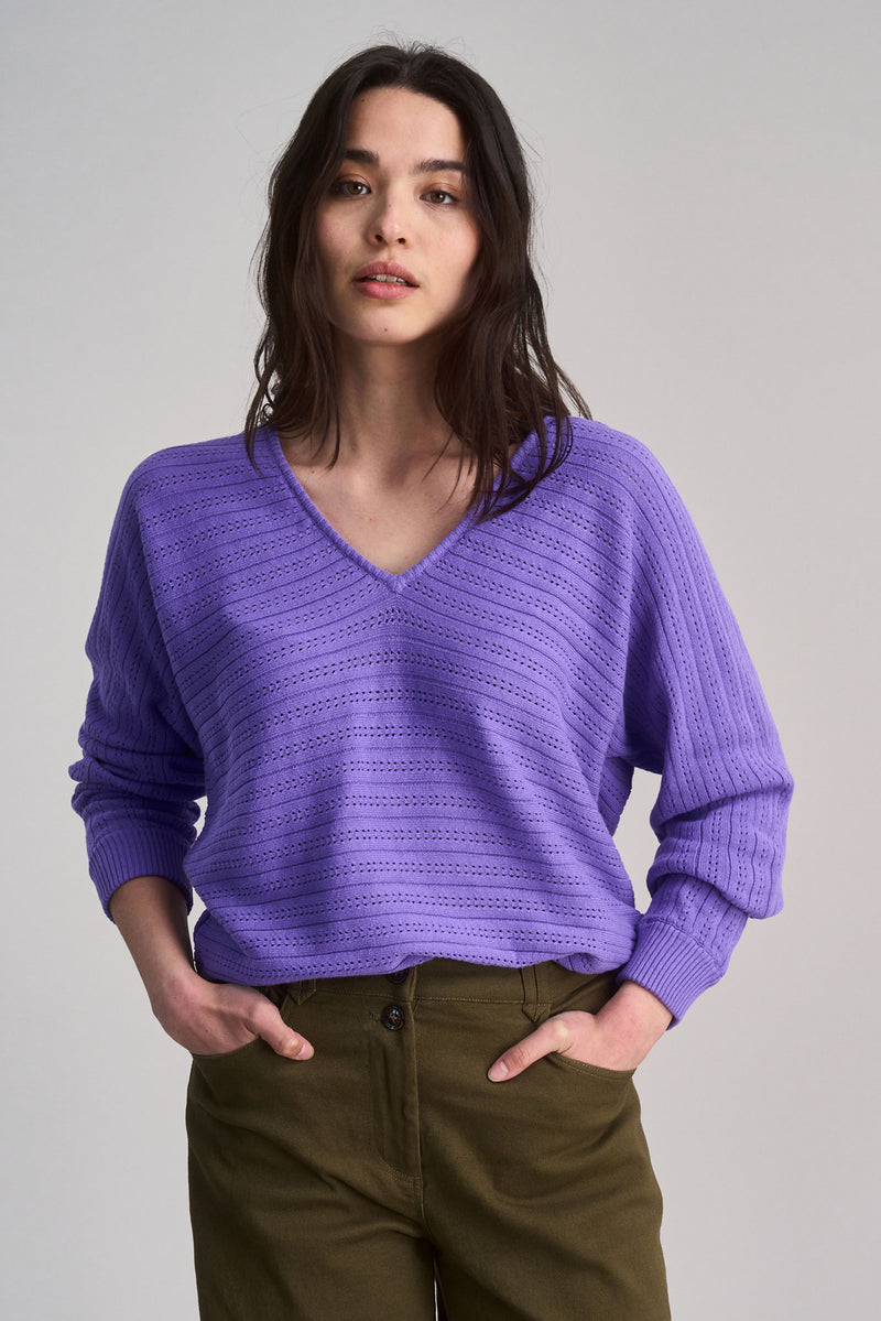 CLOVER - Pointelle Knit Organic Cotton Jumper - Lavender