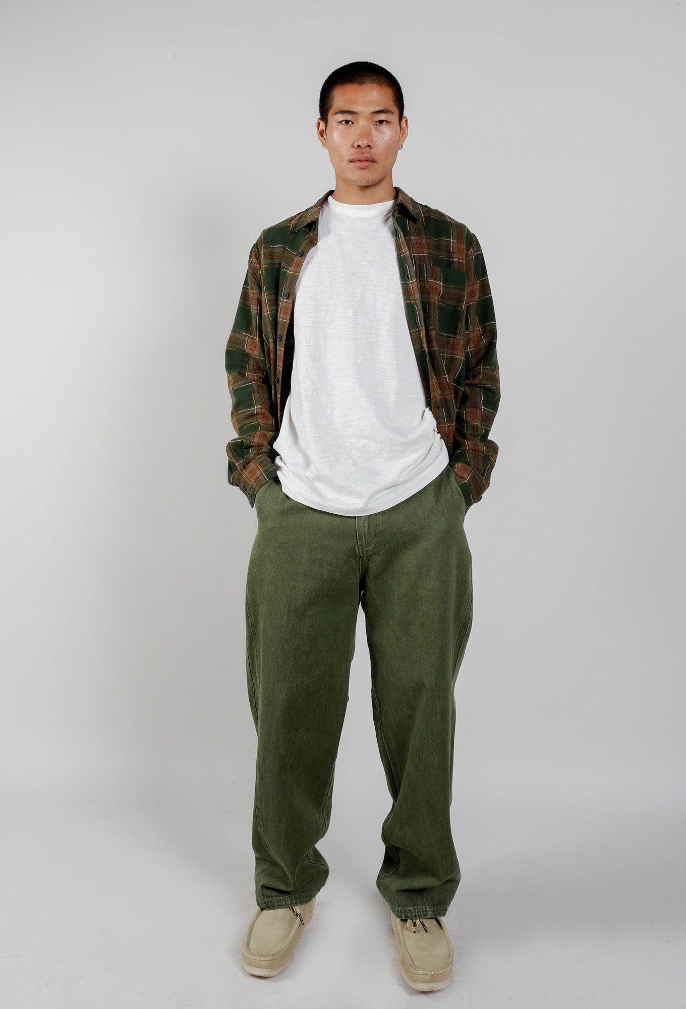 SANTI Organic Cotton Flannel Shirt - Green Check