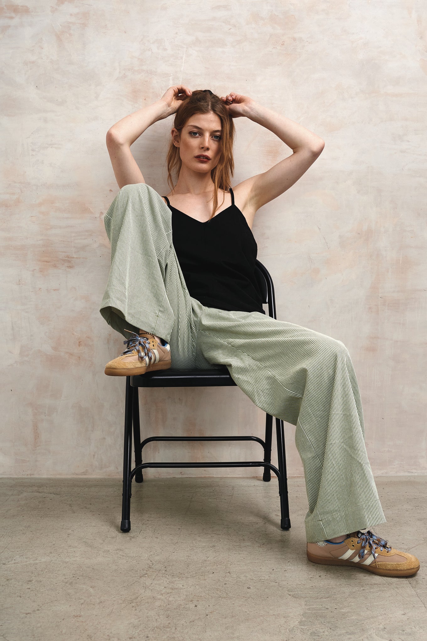 LOLA - Organic Cotton Trousers - Green Stripe