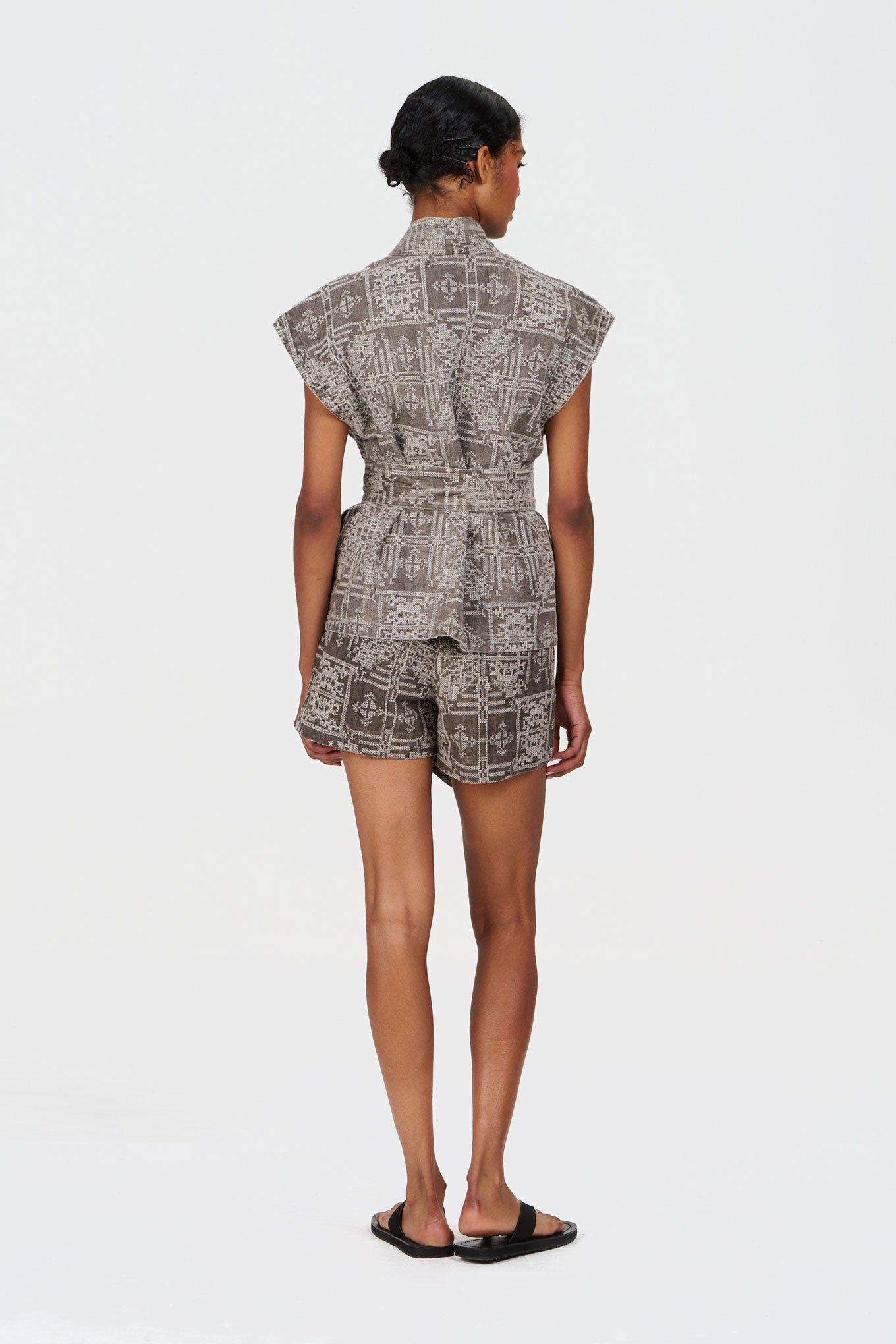 GEORGIE Organic Linen Cotton Gilet -  Mushroom Crossstich