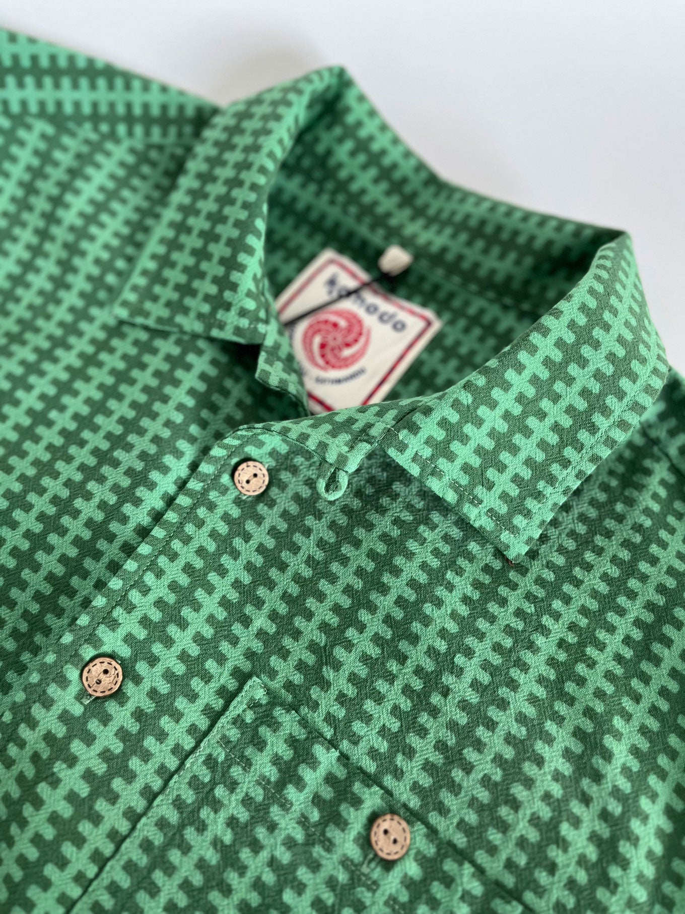 SPINDRIFT - Organic Cotton Shirt - Green Bolt Stripe