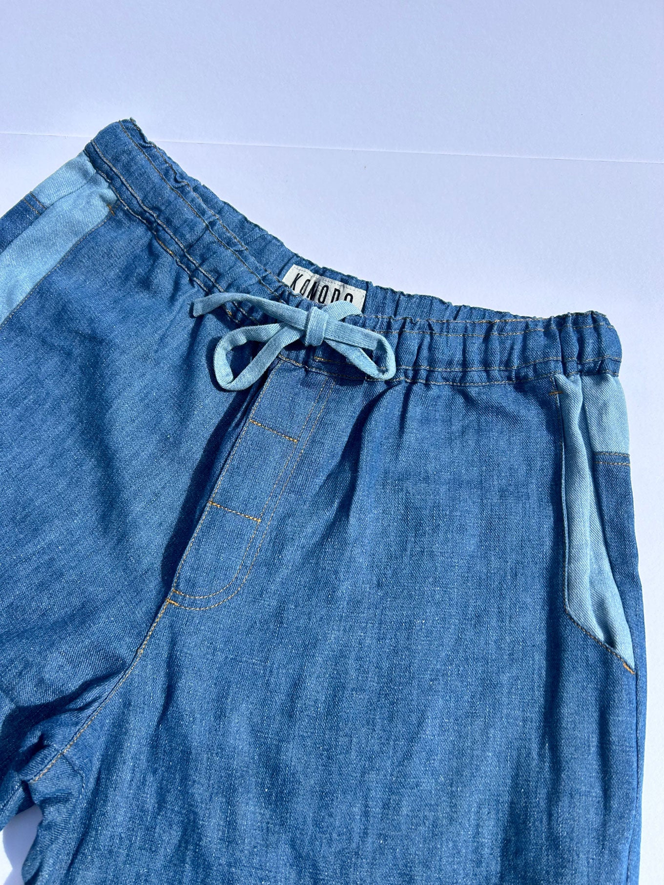 JOSHUA - Linen Trouser Mid Patchwork Blue
