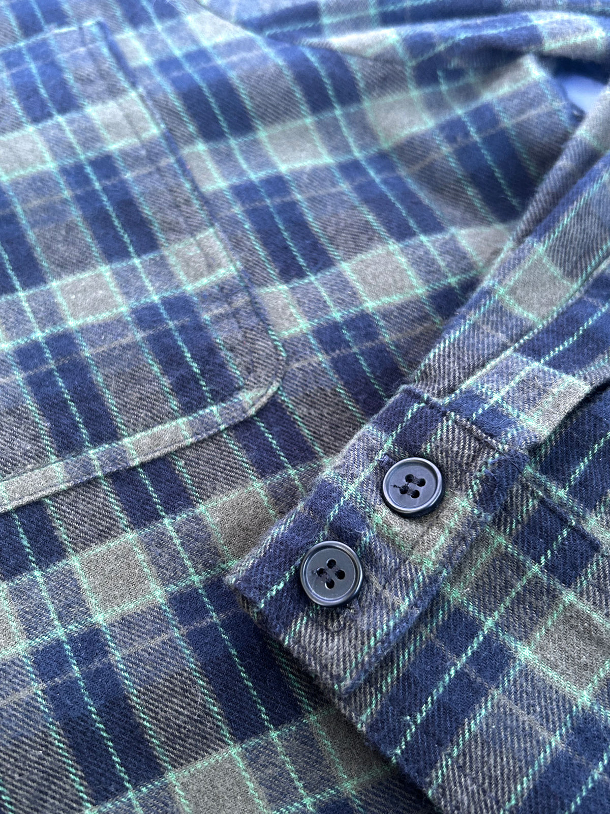 SANTI Organic Cotton Flannel Shirt - Navy Check