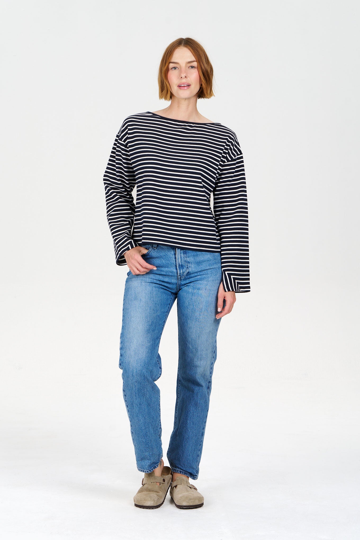 JUNE Top - Organic Cotton Navy Stripe