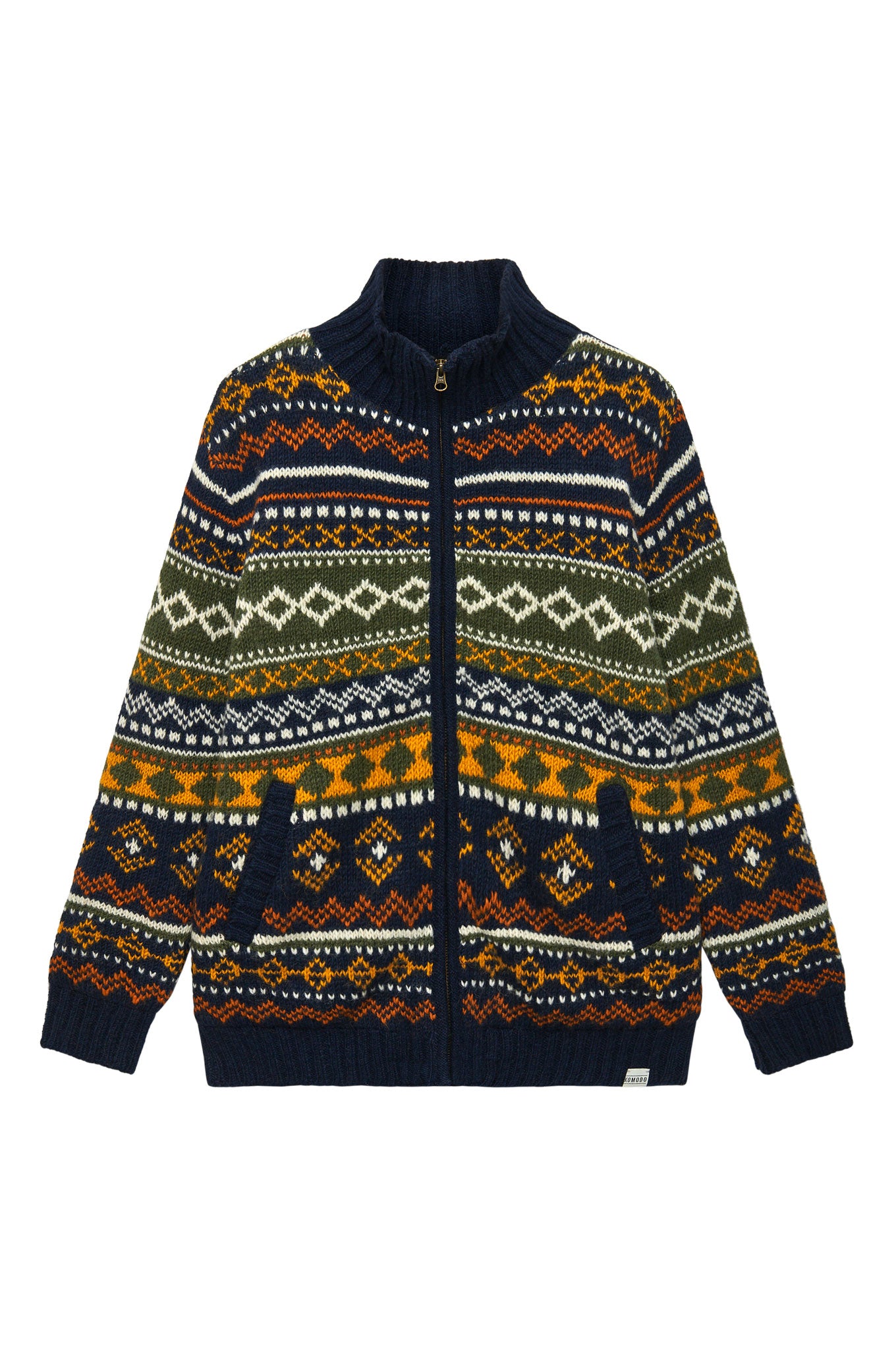FAIR ISLE - Fleece Lined Wool Jacket Navy