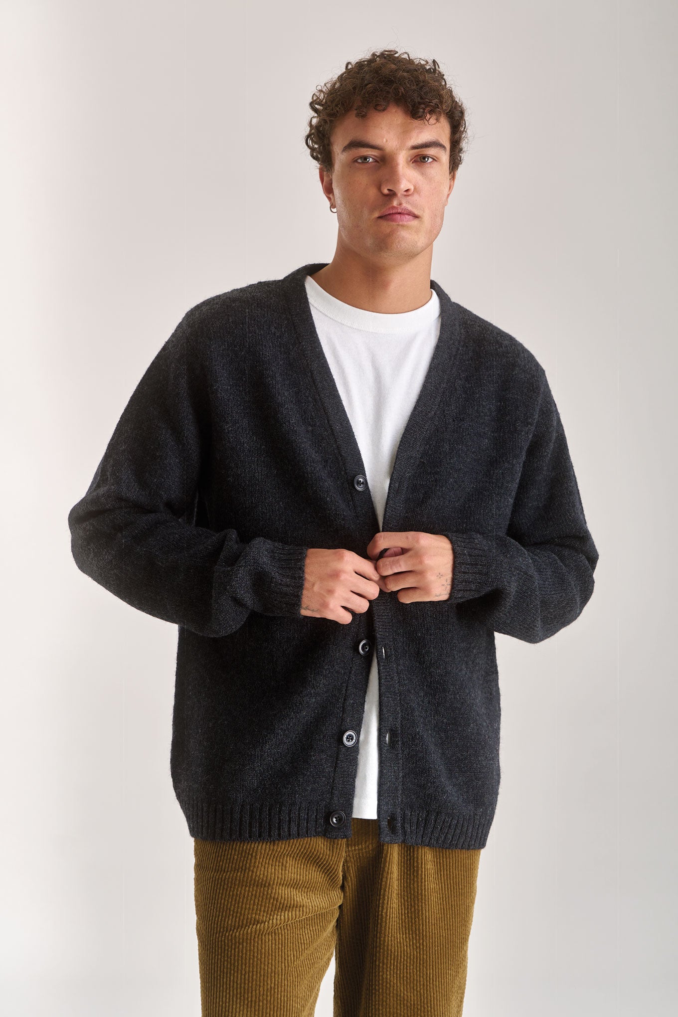 BASTA Lambs Wool Cardigan - Dark Charcoal