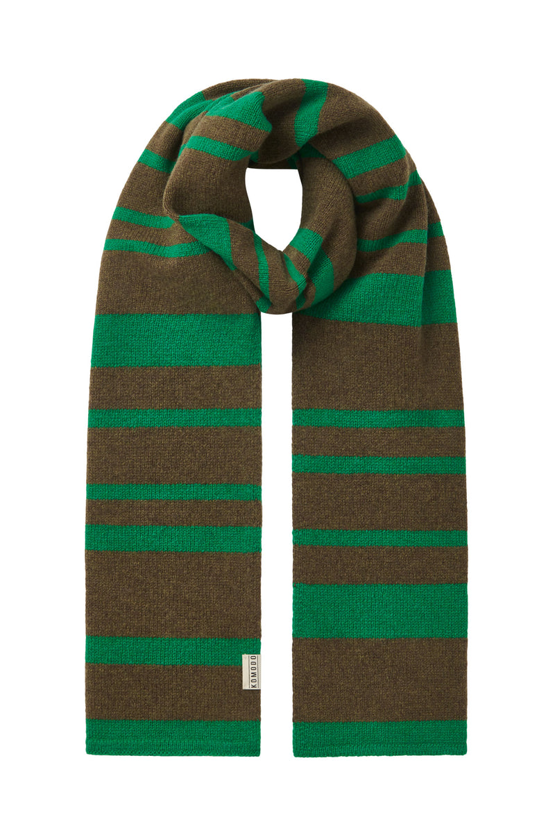TATE Merino Wool Scarf - Green & Brown stripe