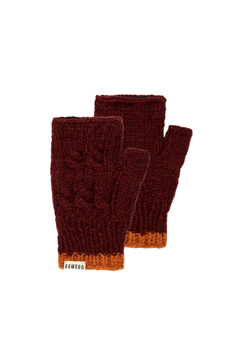 AMY - Fleece Lined Lambswool Mittens Wine Red