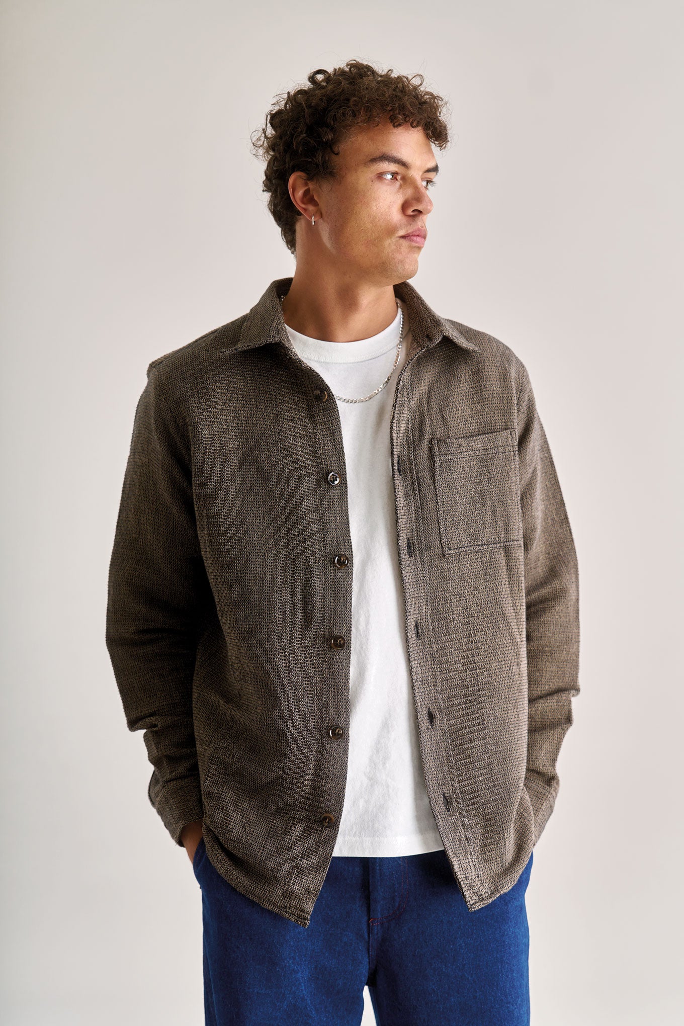 SHANTI Hand Woven Cotton Over Shirt - Brown