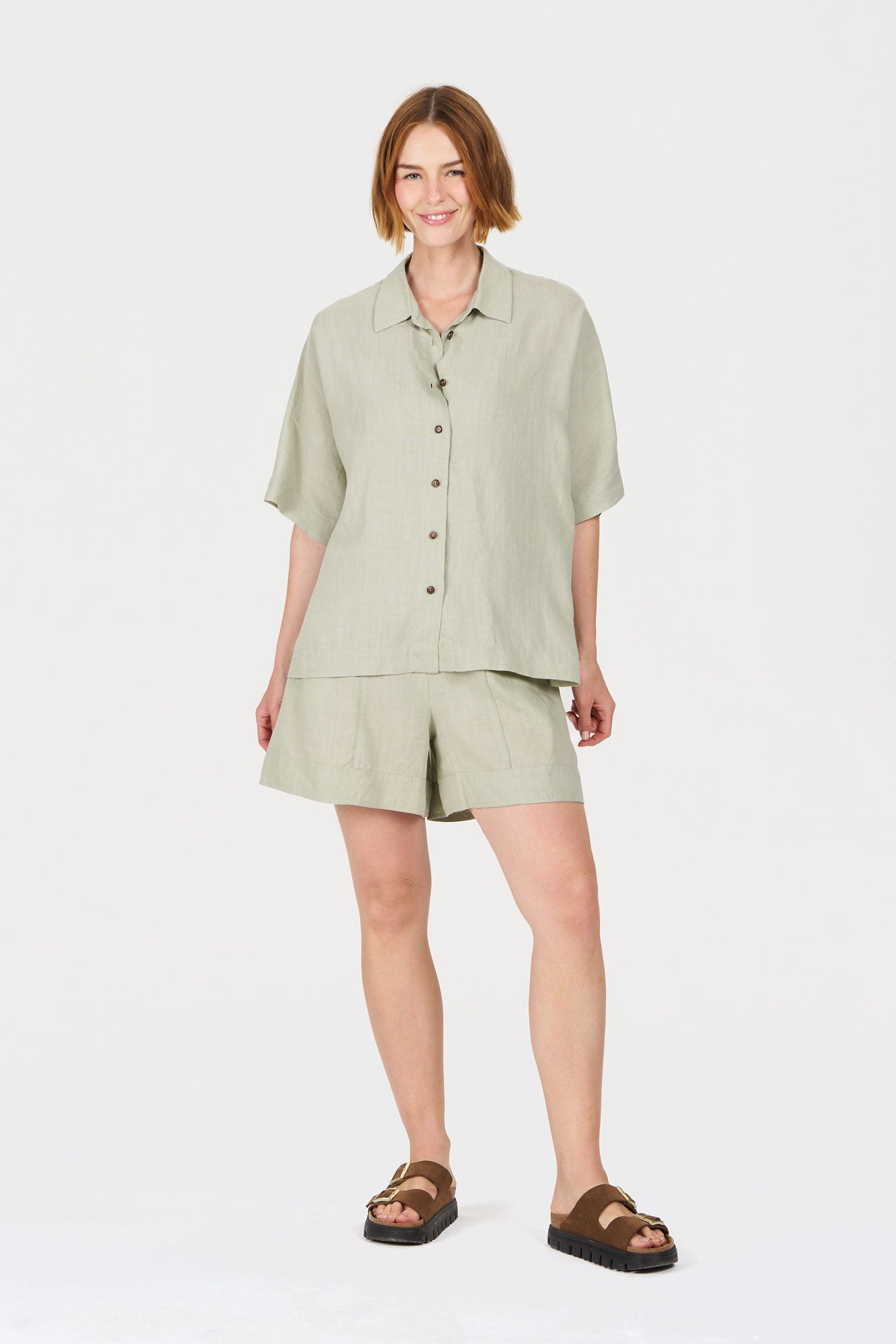 KIMONO Tencel Linen Shirt -Soft sage