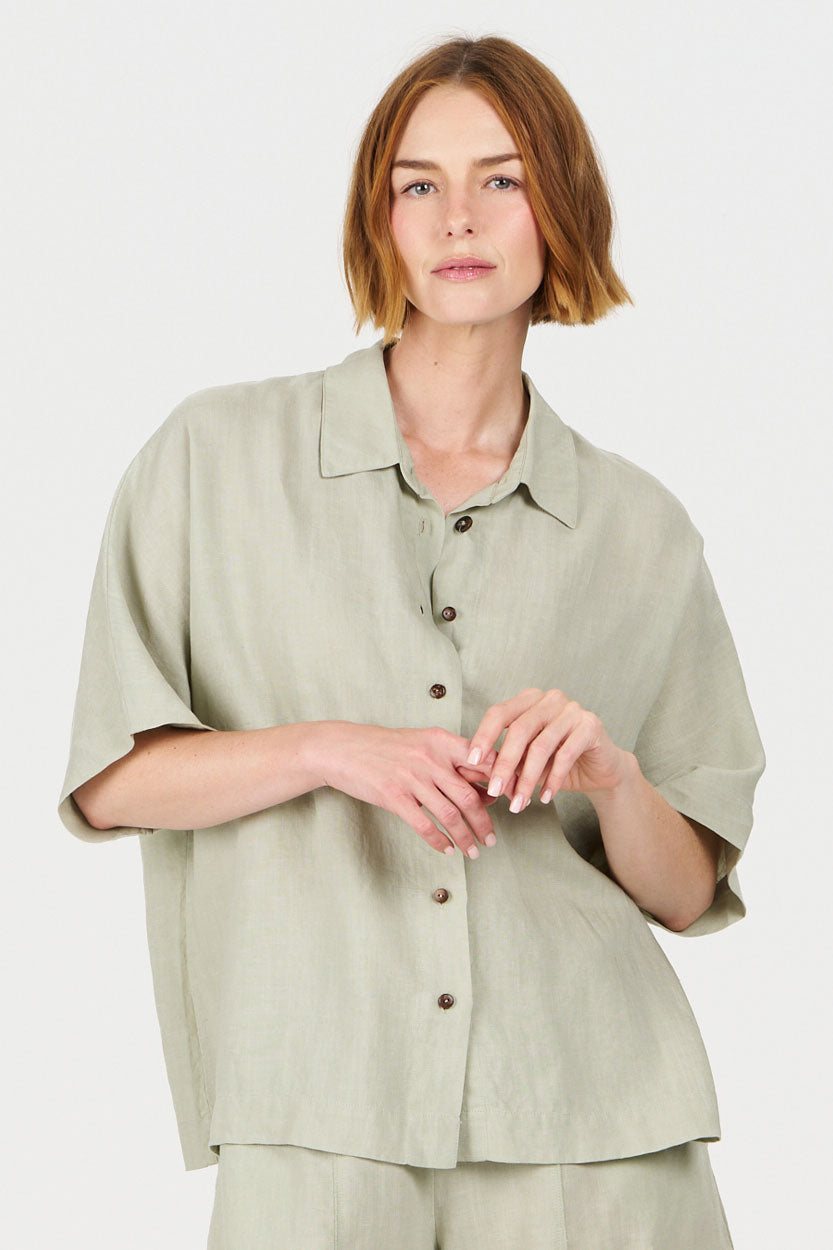 KIMONO Tencel Linen Shirt -Soft sage