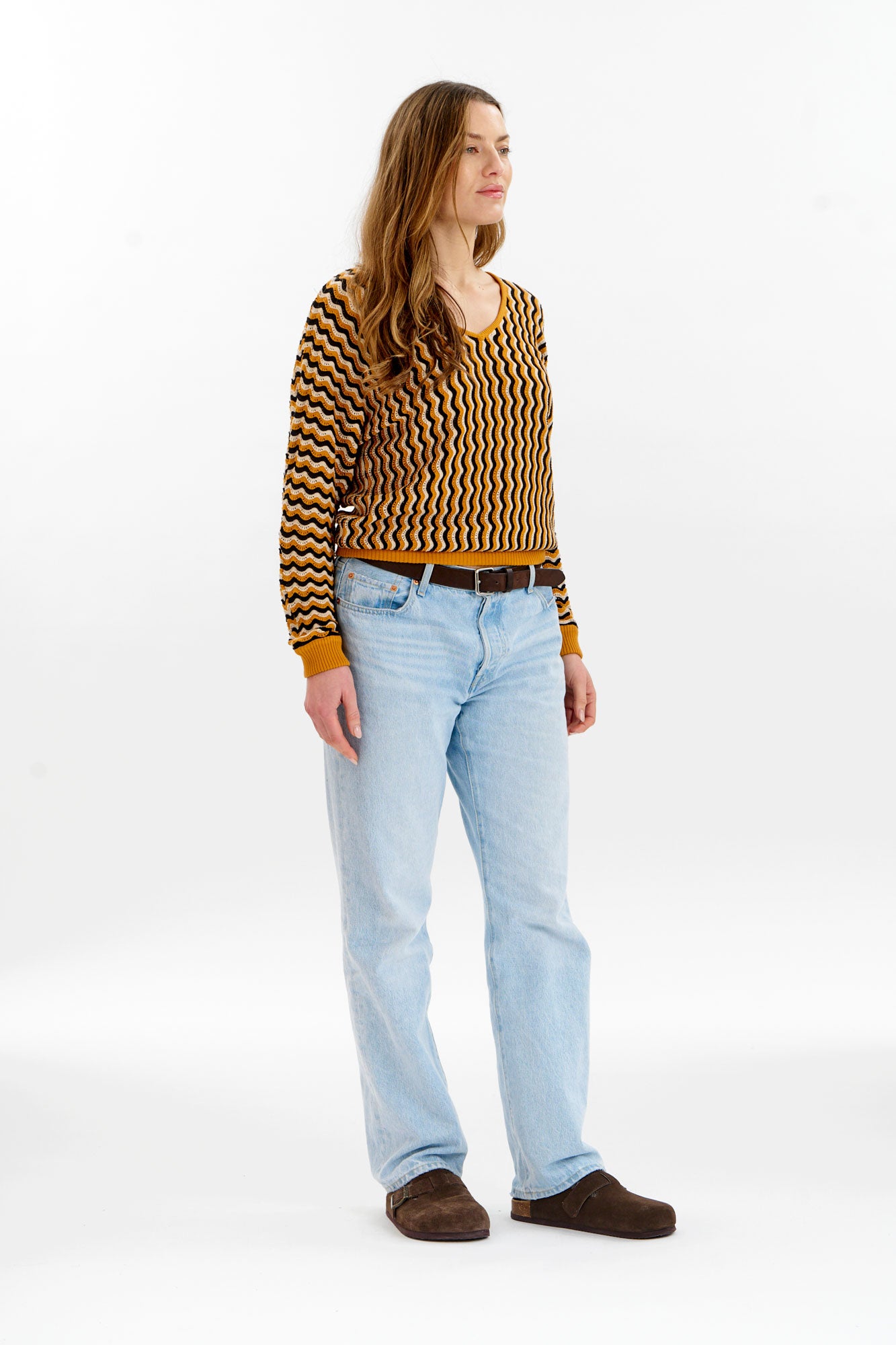 CLOVER Organic Cotton Pointelle Jumper - Mustard