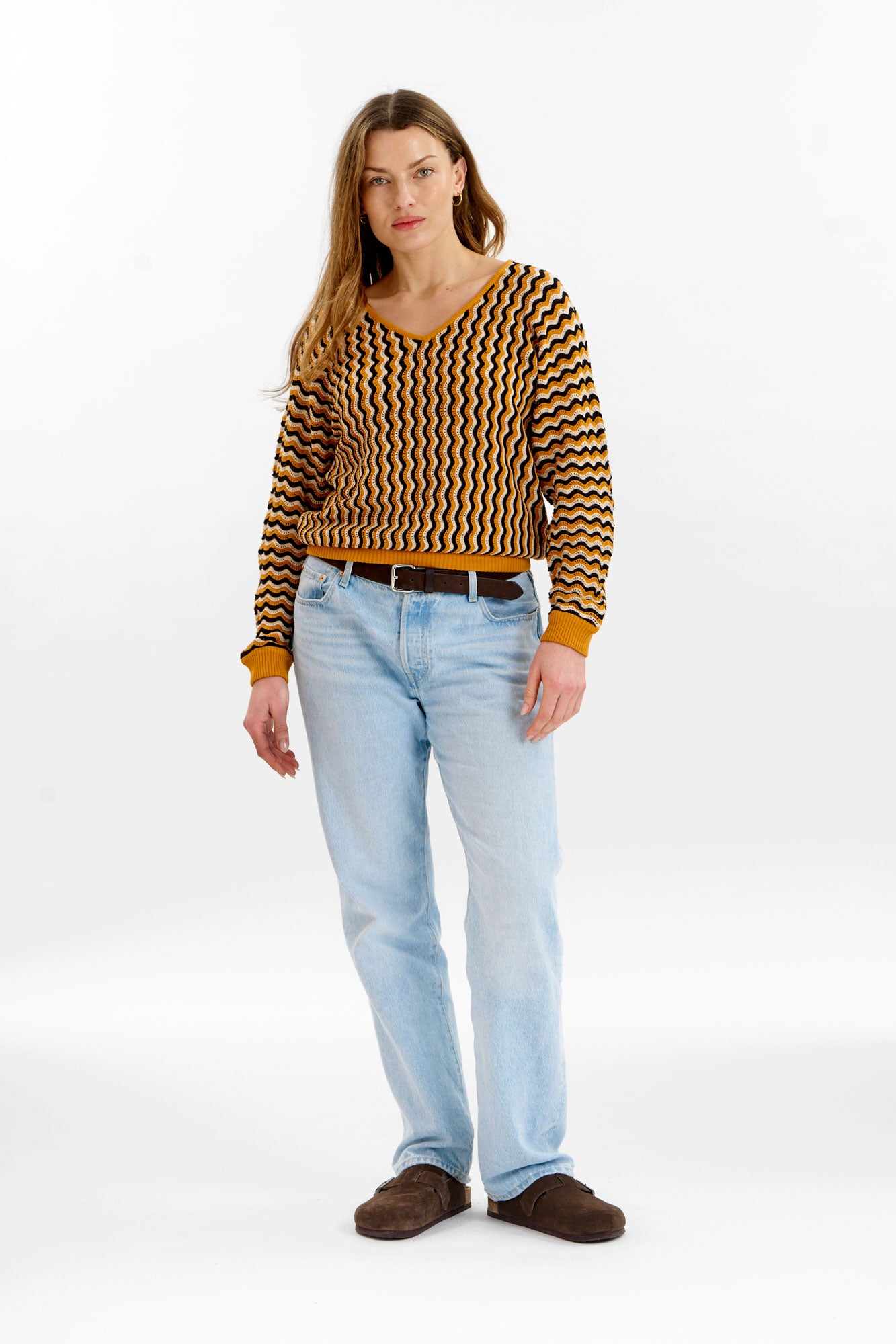 CLOVER Organic Cotton Pointelle Jumper - Mustard