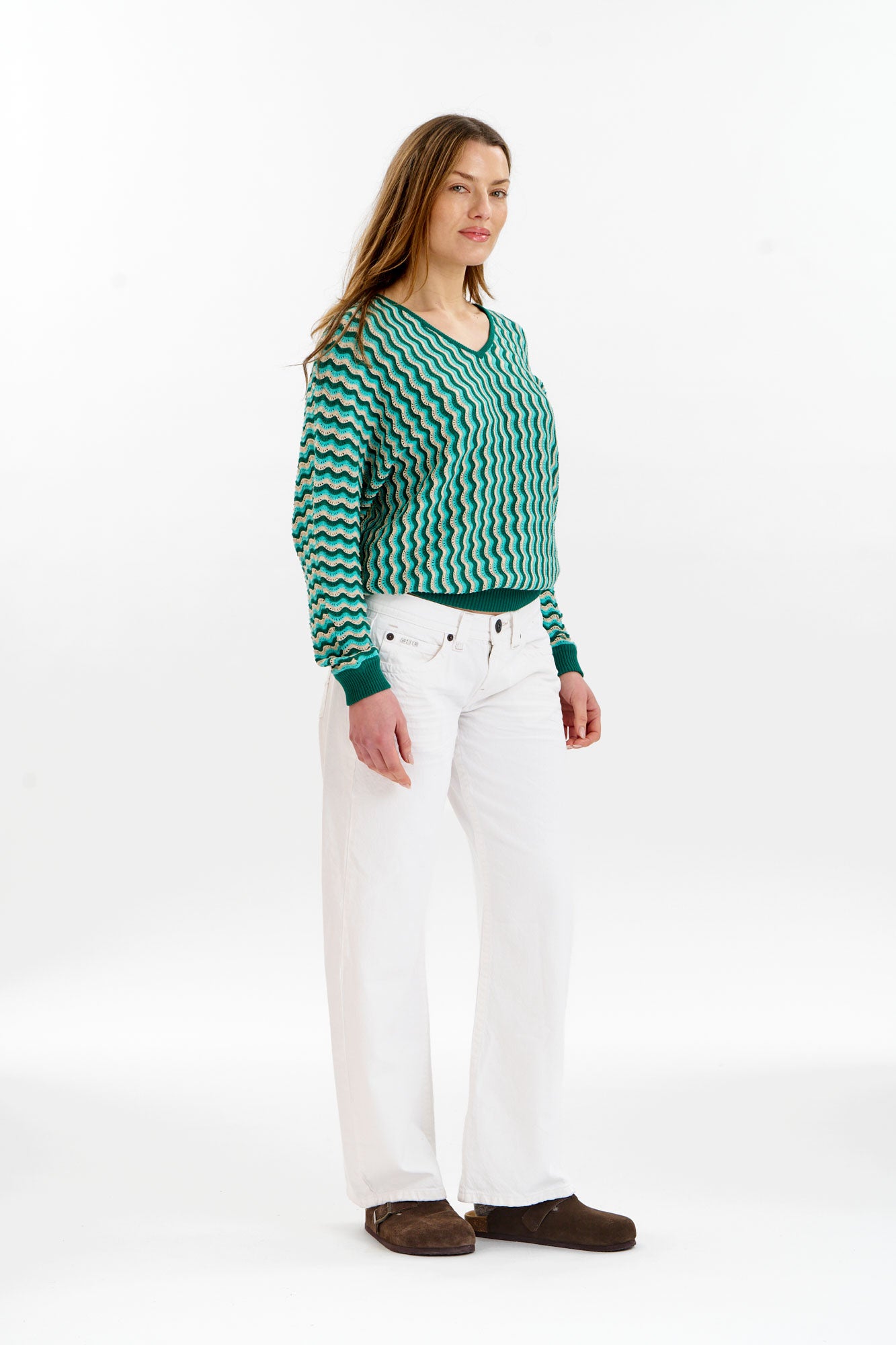 CLOVER Organic Cotton Pointelle Jumper - Green