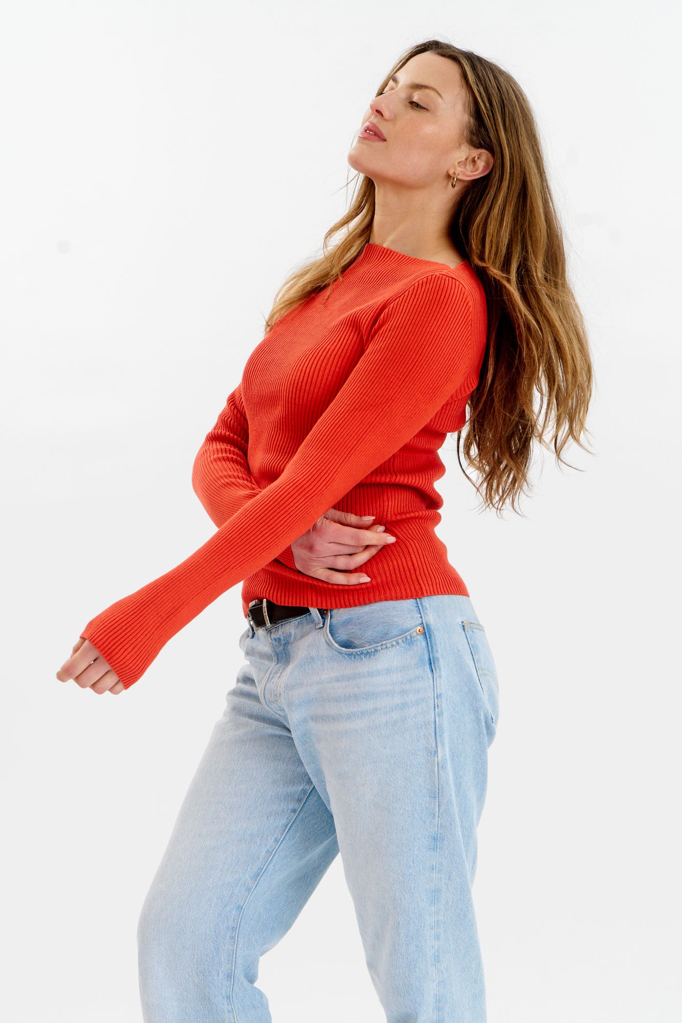 WASABI Organic Cotton Rib Knit Top - Red