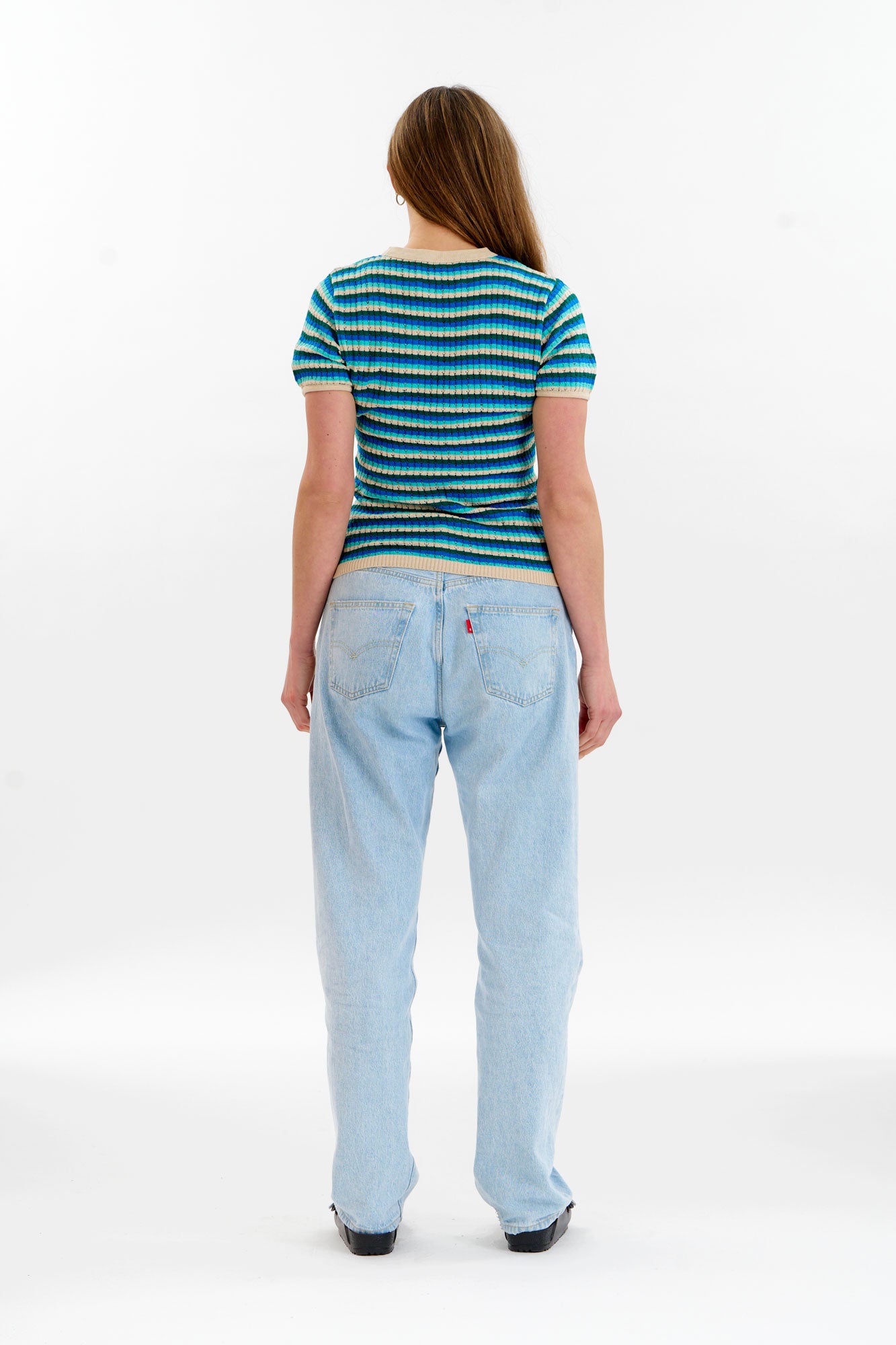 PENELOPE Organic Cotton Pointelle Knit Tee - Ocean