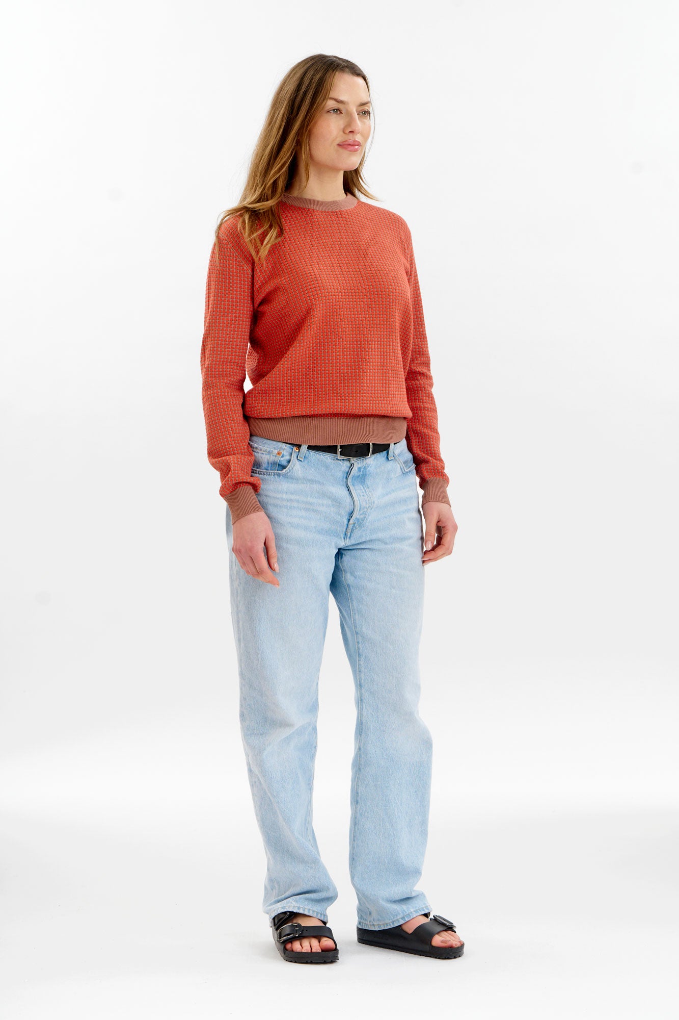 HANA Organic Cotton Jumper - Coffee & Red