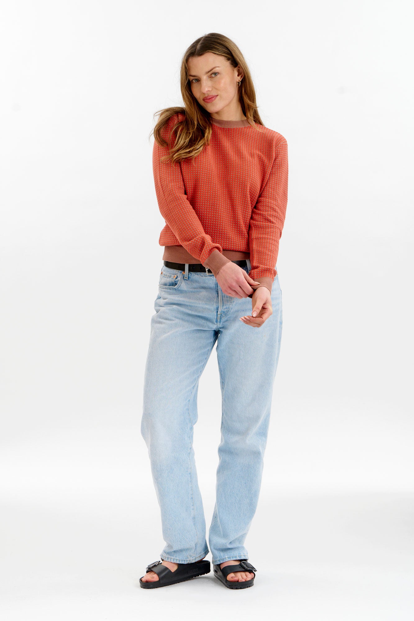 HANA Organic Cotton Jumper - Coffee & Red