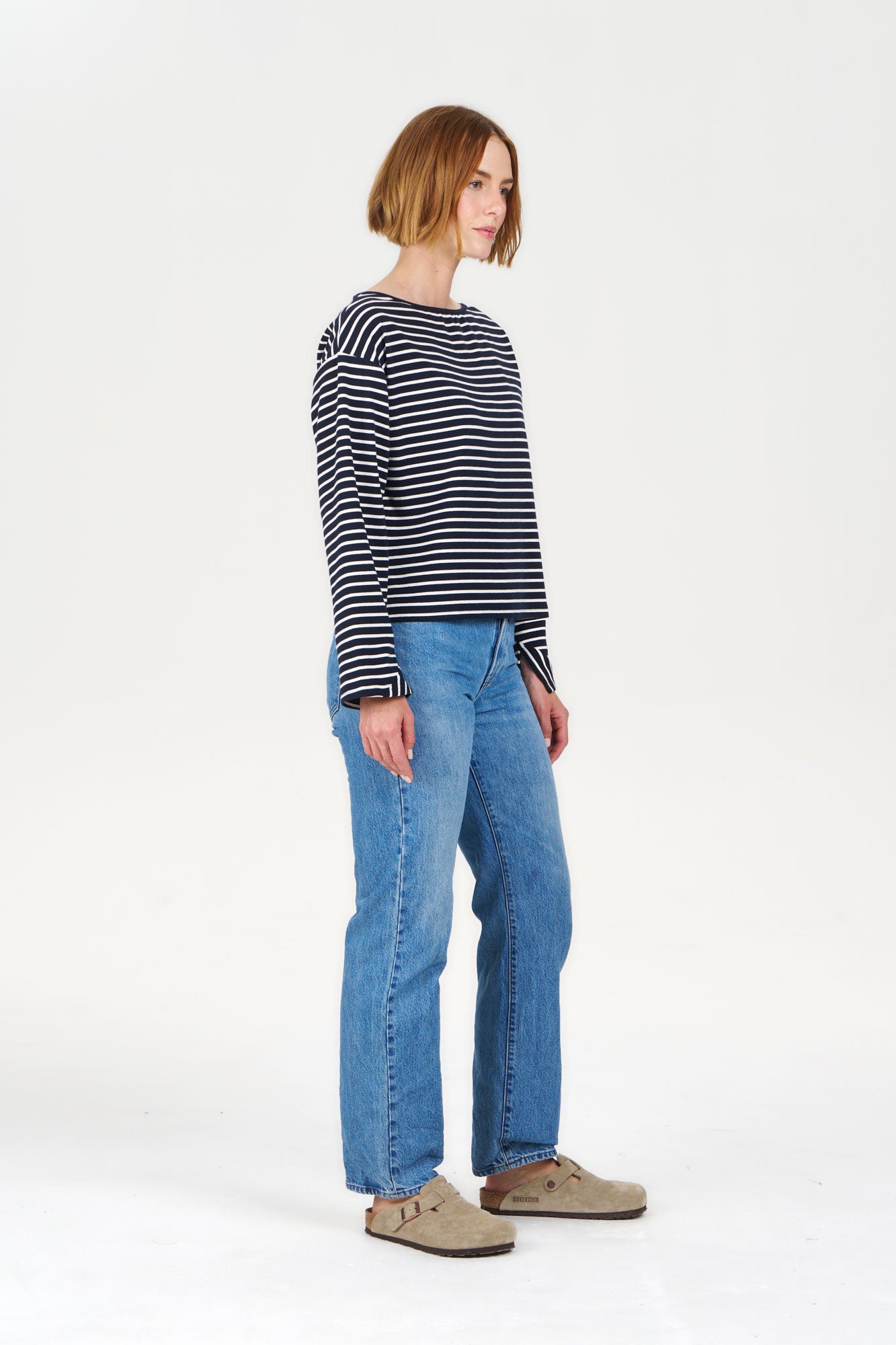 JUNE Top - Organic Cotton Navy Stripe