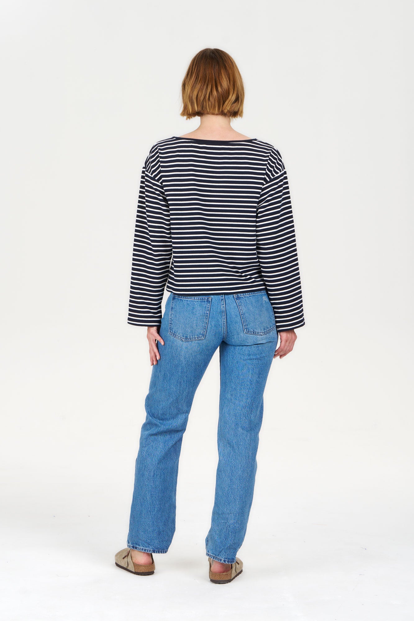 JUNE Top - Organic Cotton Navy Stripe