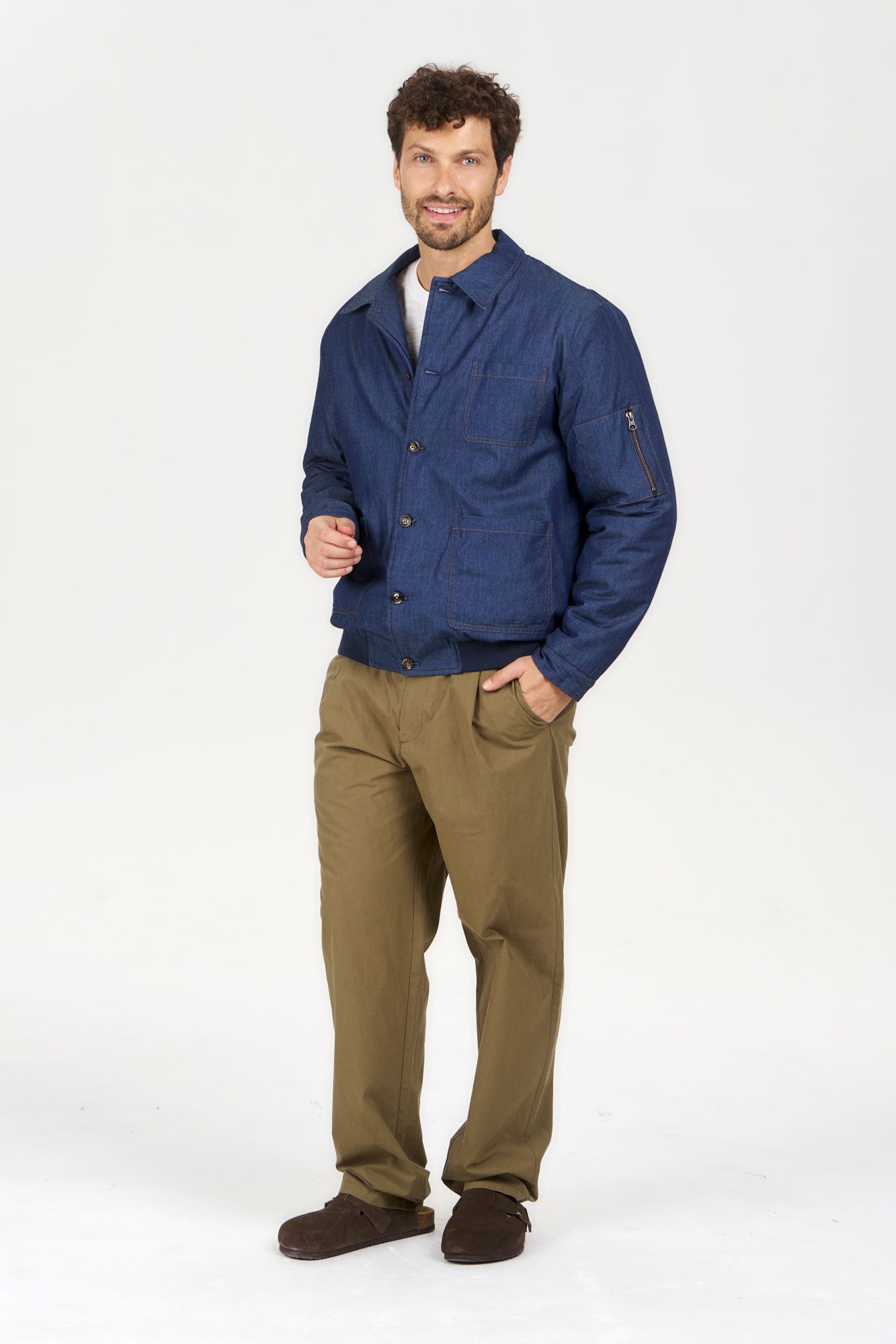 NILE Organic Cotton Chambray Jacket - Mid Wash