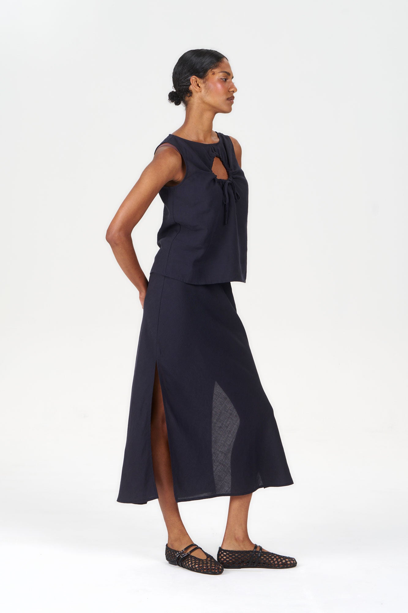 RAY Tencel Linen Skirt - Navy