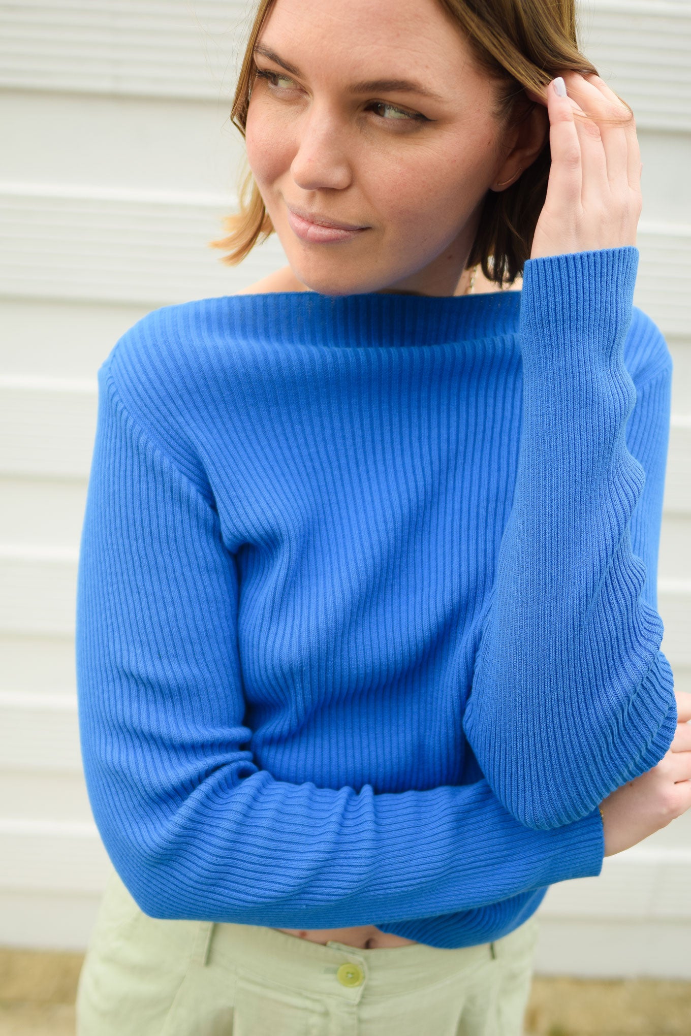 WASABI Organic Cotton Rib Knit Top - Blue