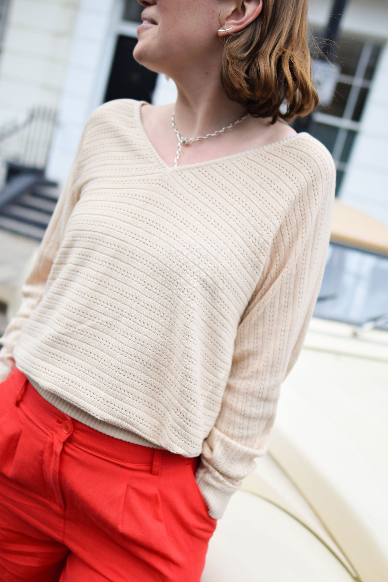 PIA Organic Cotton Pointelle Jumper - Cream