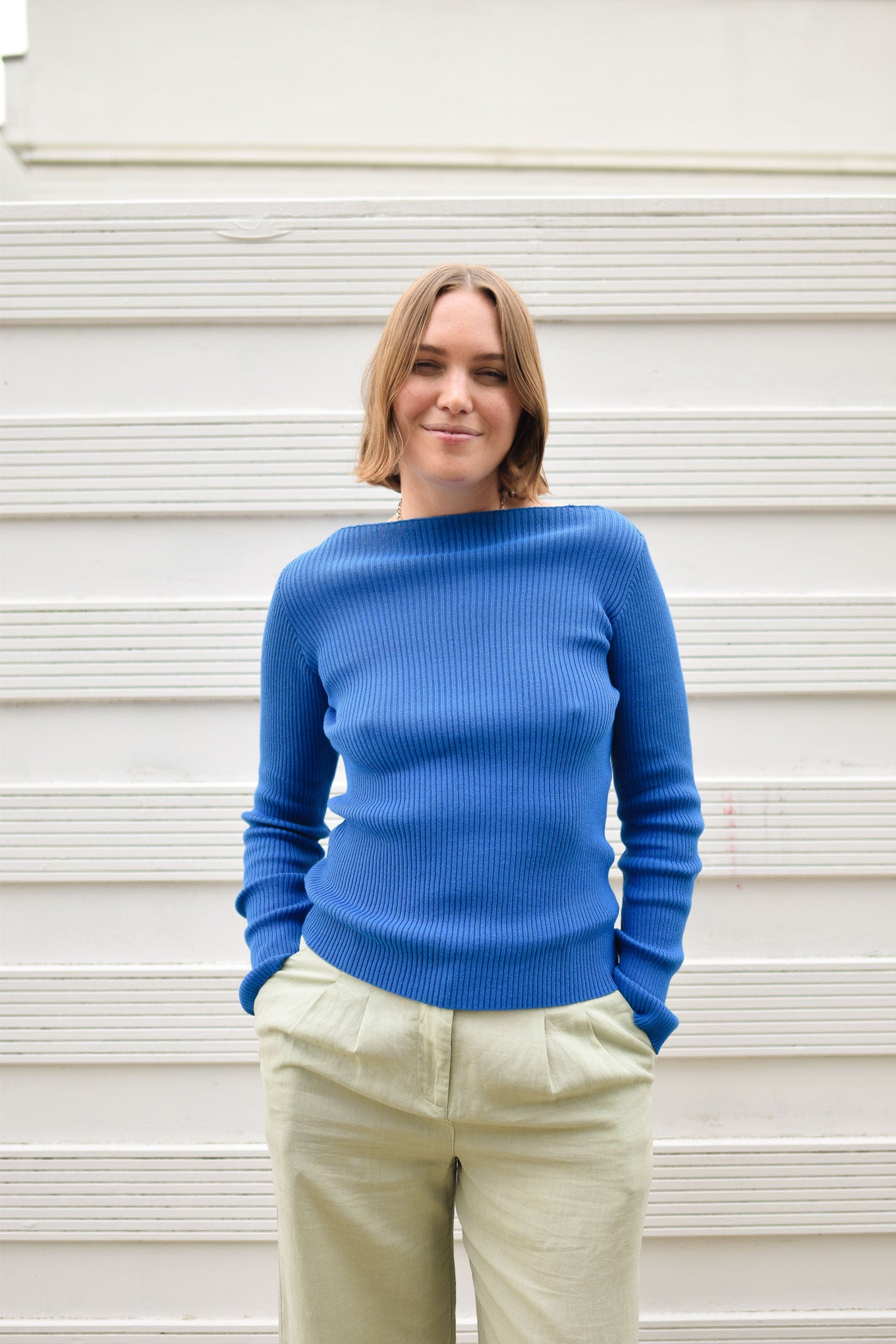 WASABI Organic Cotton Rib Knit Top - Blue