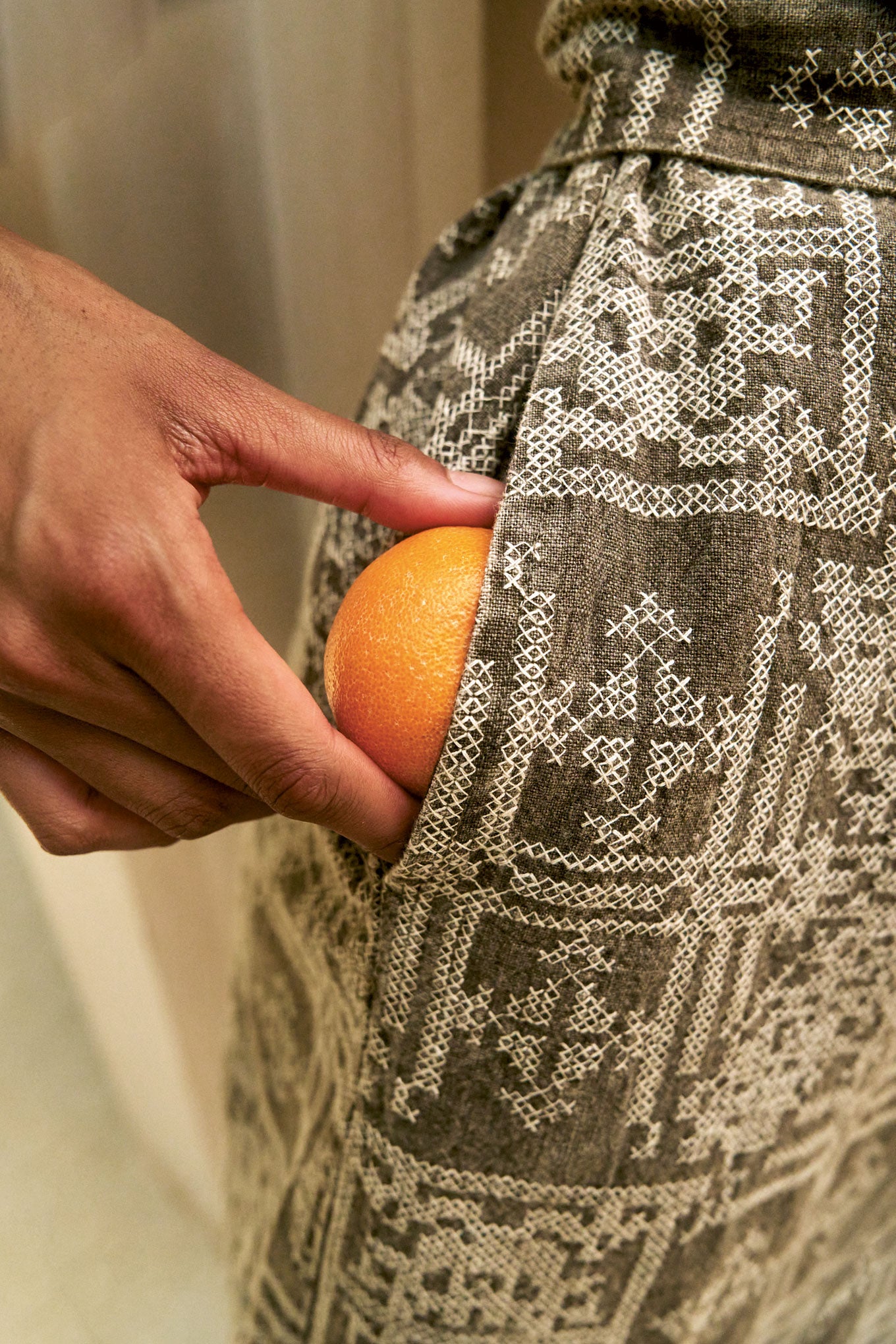 LIBBY Organic Linen Cotton Short - Mushroom Crossstich