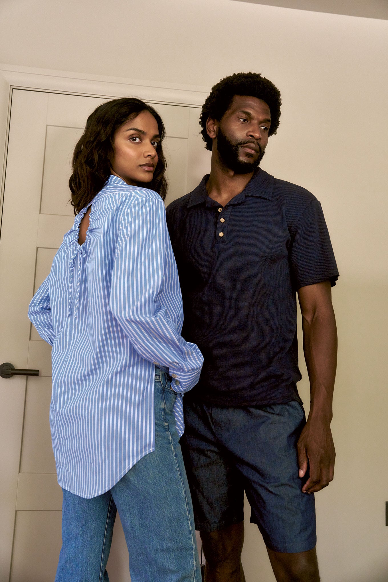 BUSBY Organic Cotton Shirt - Blue Stripe