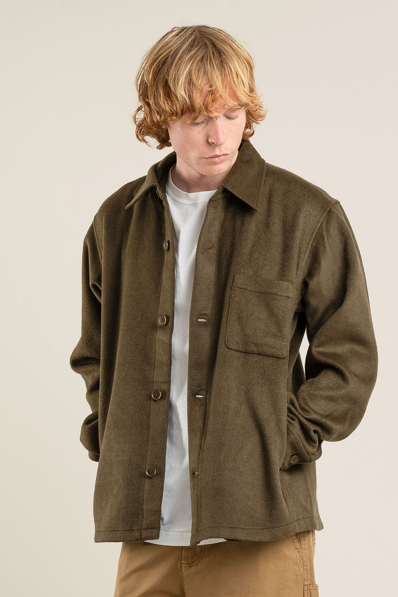 JOHAN Recycled Wool Poly Blend Over Shirt- Olive