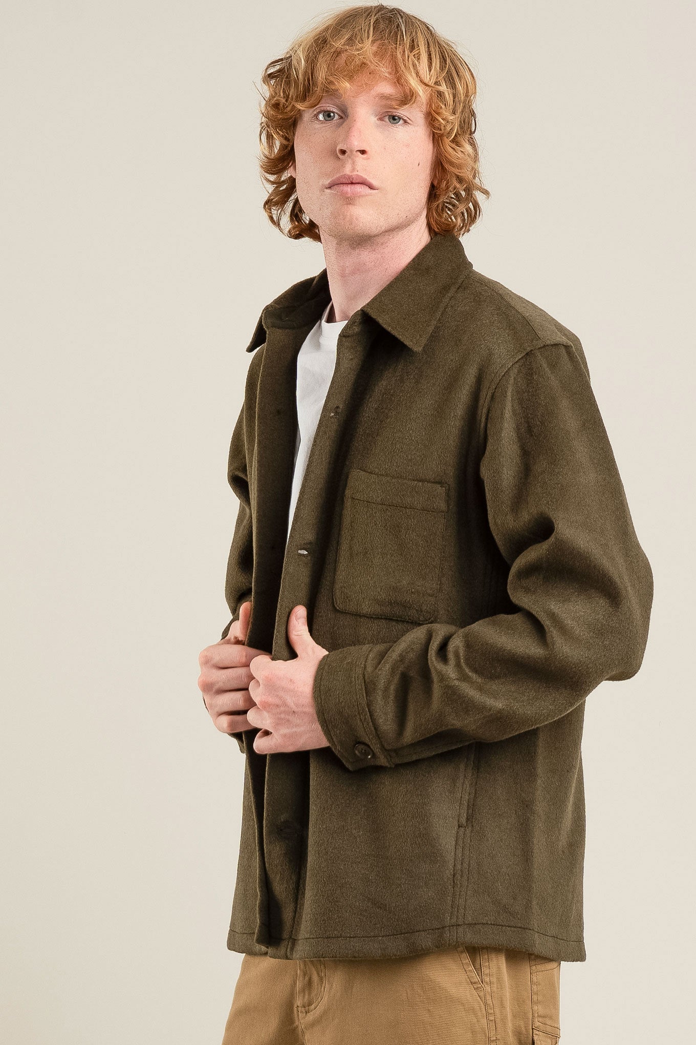JOHAN Recycled Wool Poly Blend Over Shirt- Olive