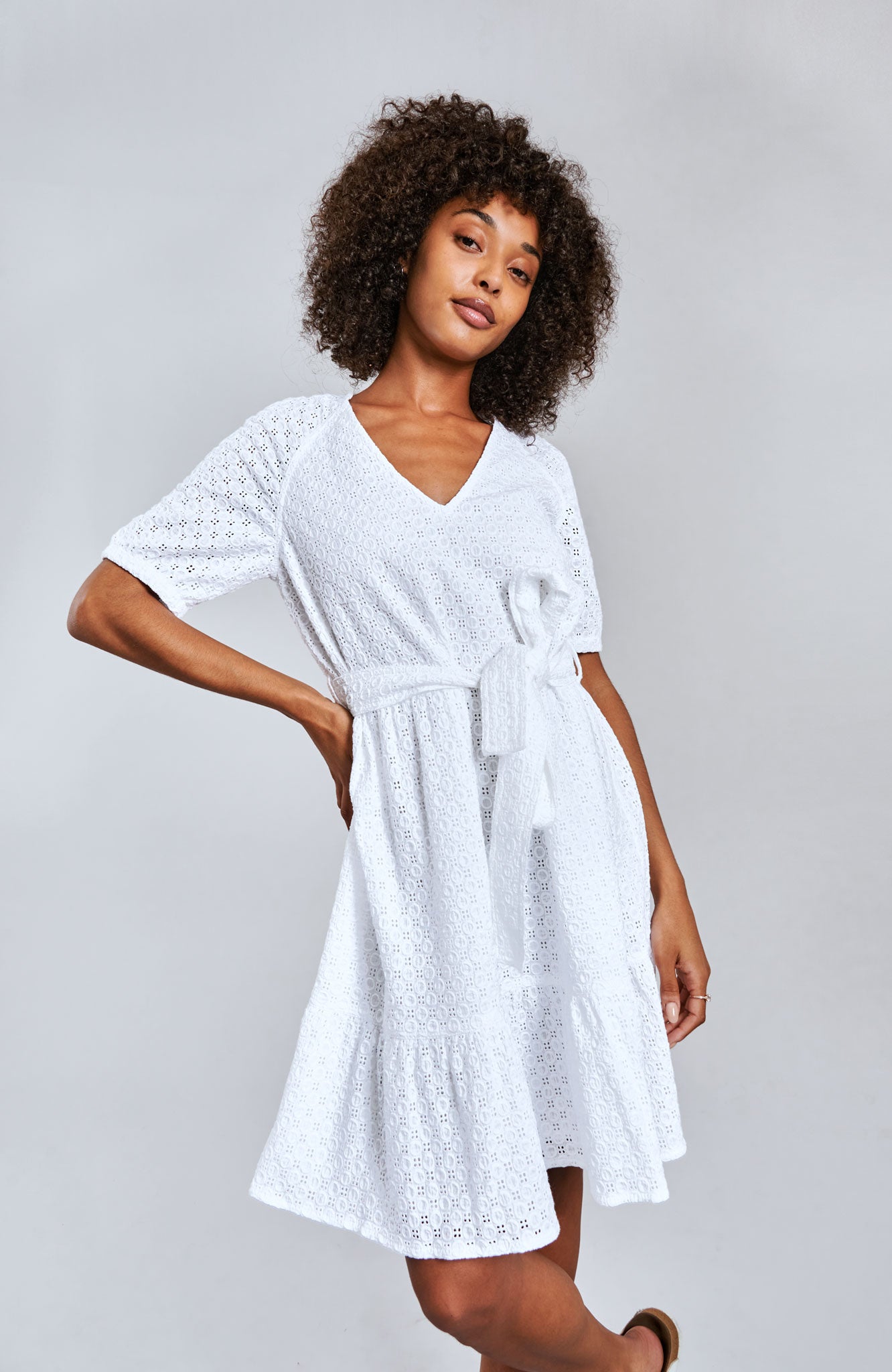 LILIA - Organic Cotton Broiderie Dress White