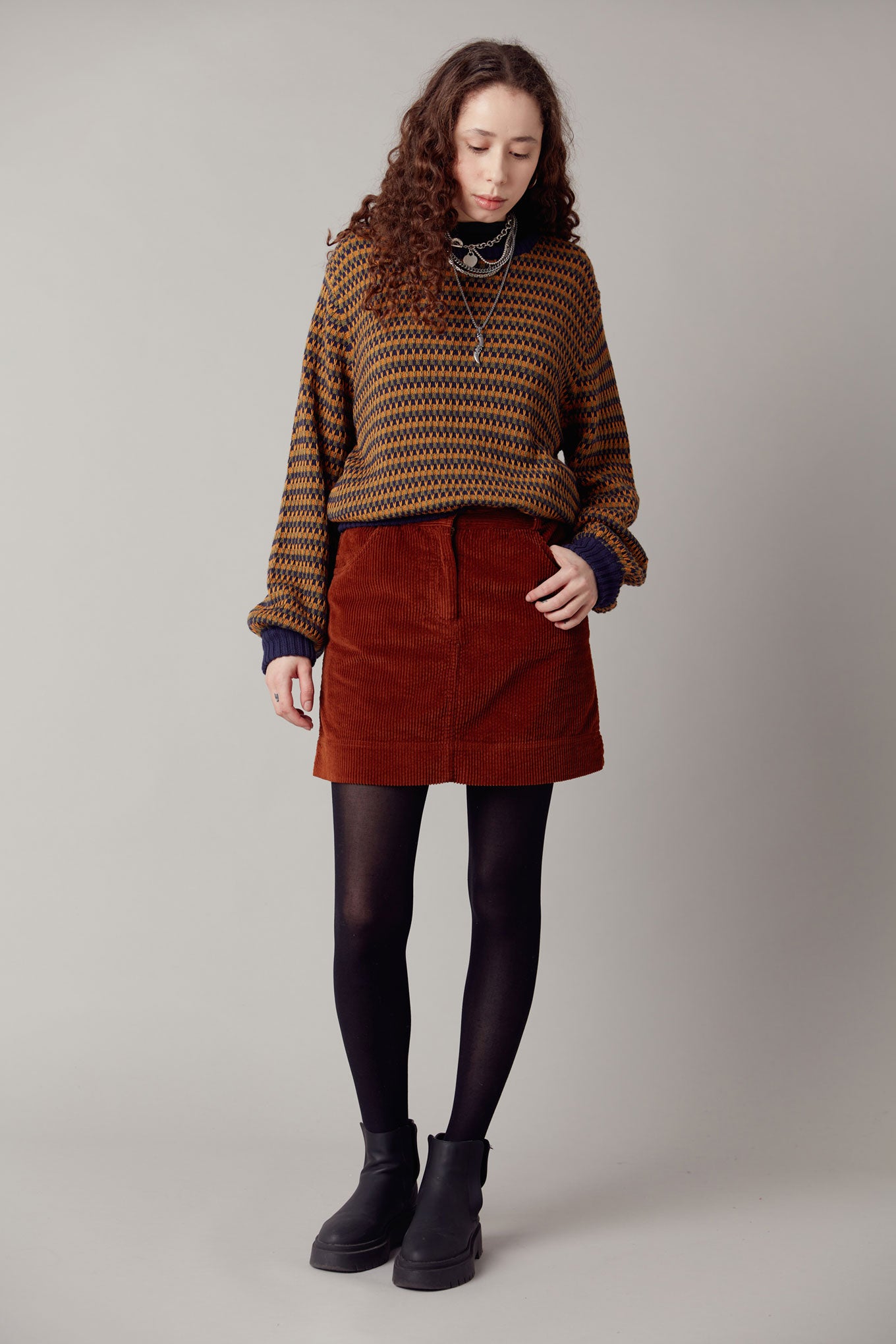 LEONI - Organic Cotton Cord Miniskirt Chestnut