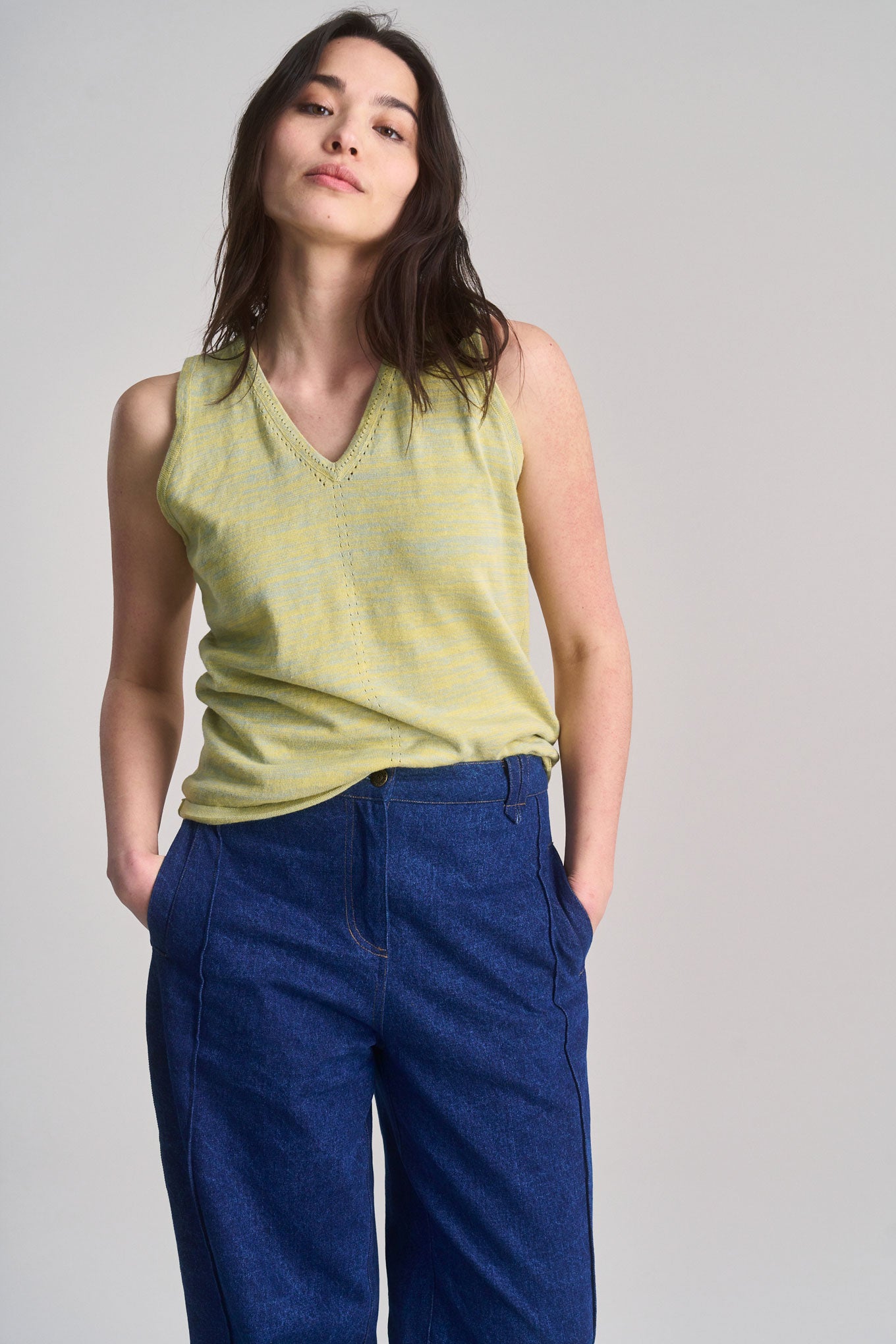 MALA - Organic Linen Blend Vest - Straw & Sage