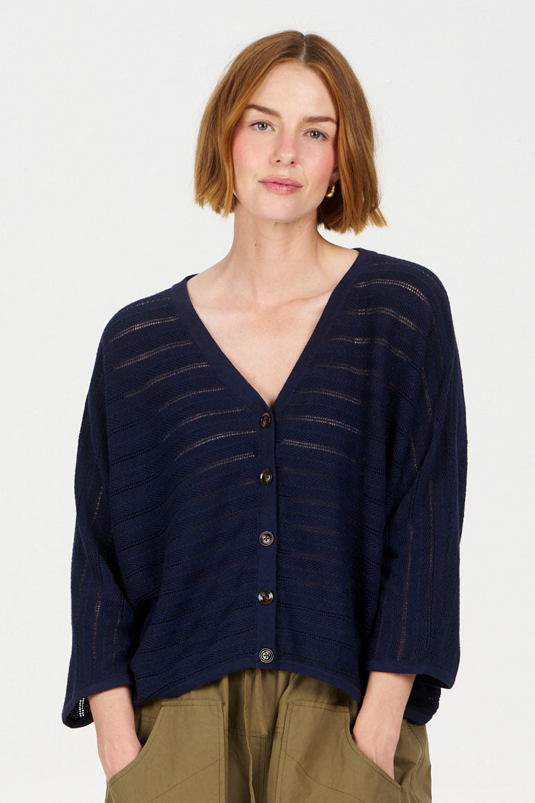 MALI Organic Linen Cotton Batwing Jumper - Navy