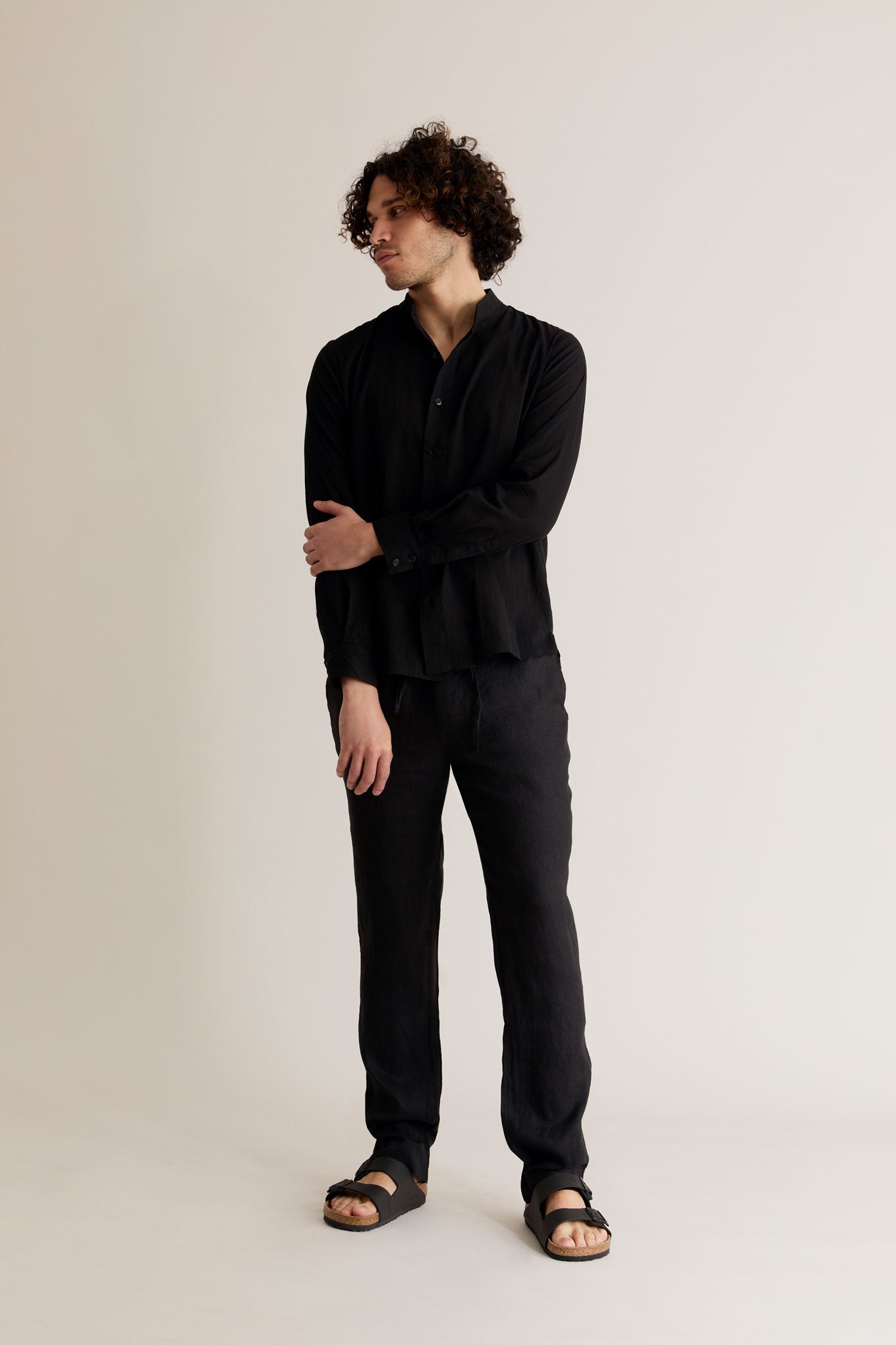 MYTHOS - Organic Cotton Grandad Shirt Black