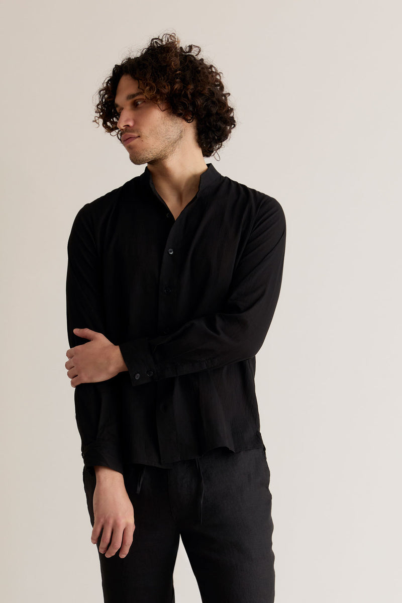 MYTHOS - Organic Cotton Grandad Shirt Black