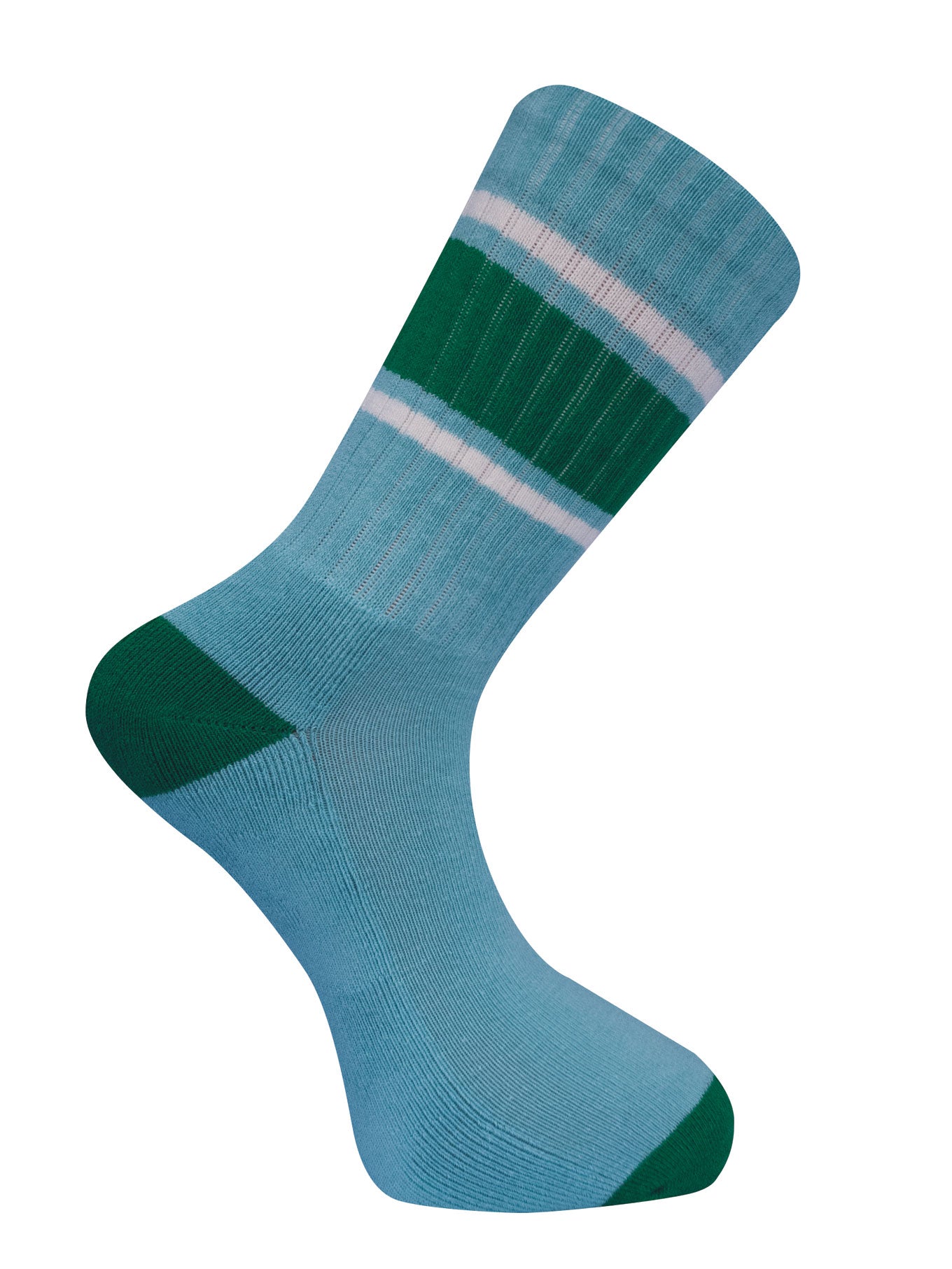 NEW SPORT STRIPE - GOTS Organic Cotton Socks Teal with green and white stripes for a stylish, eco-friendly option.