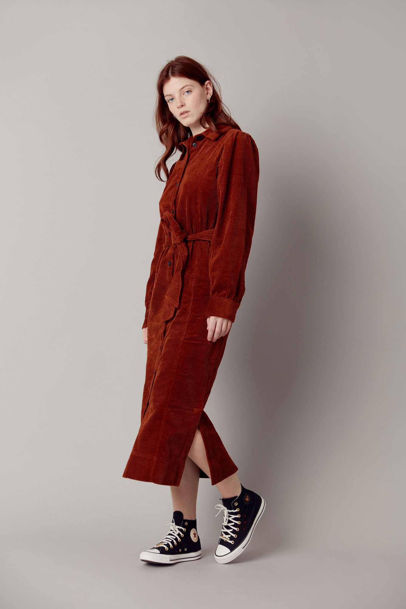 REINA - Organic Cotton Cord Dress Chestnut