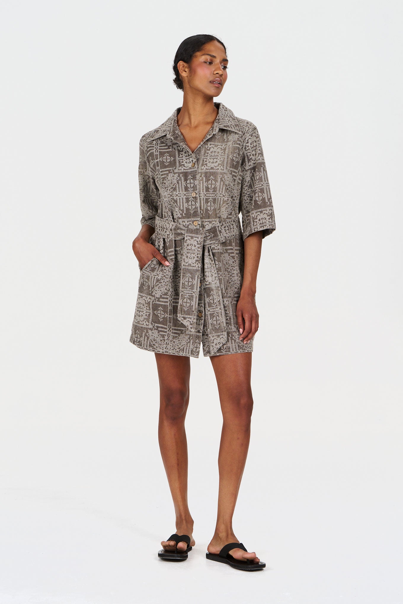 ROMY Organic Linen Cotton Dress - Mushroom Crossstich