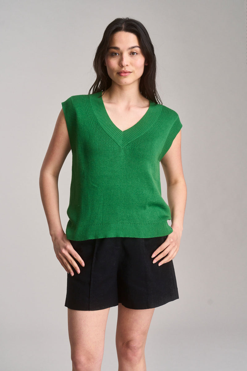 SANDER - Cotton Tencel Vest - Jungle Green