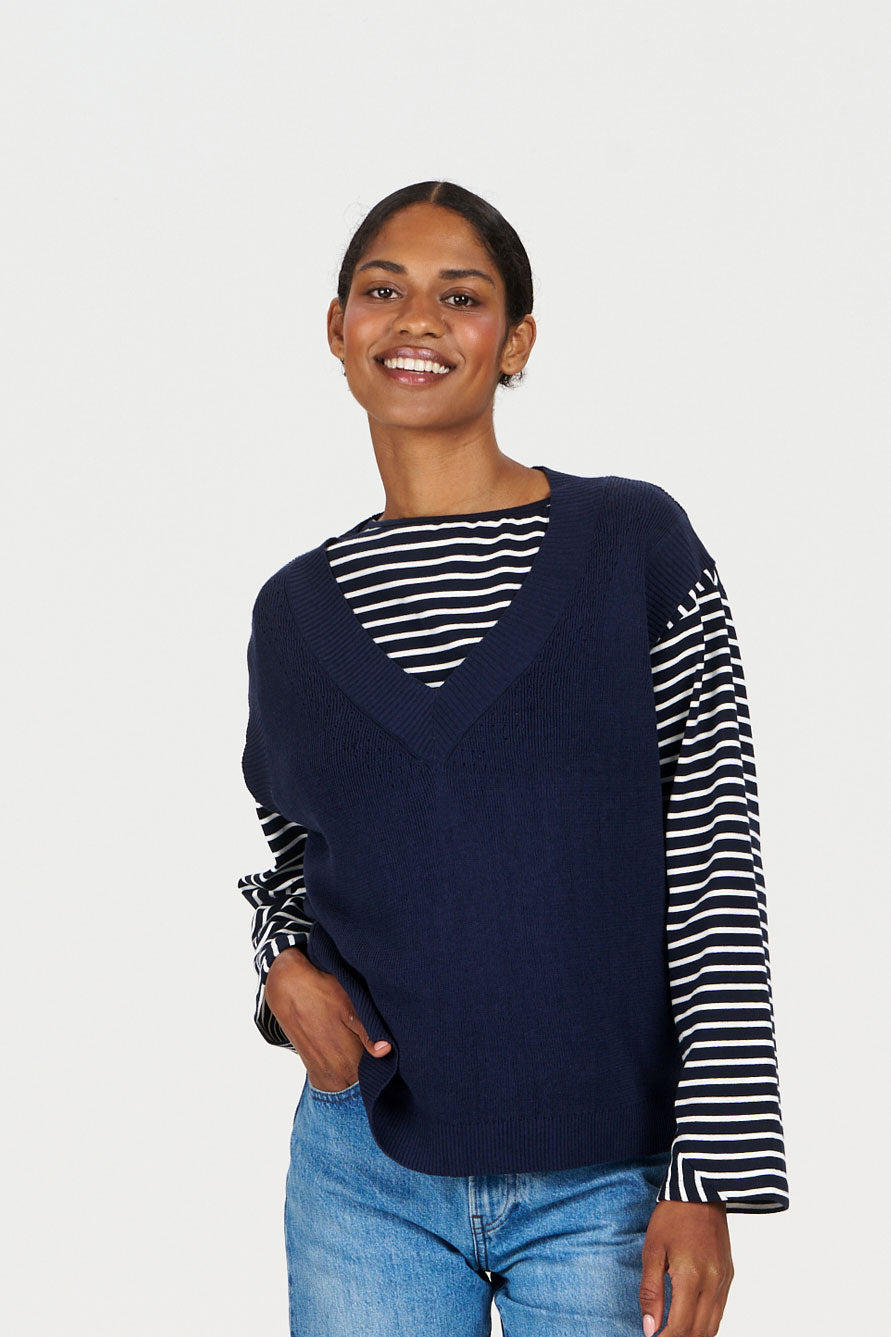 SANDER Organic Linen Cotton Vest - navy