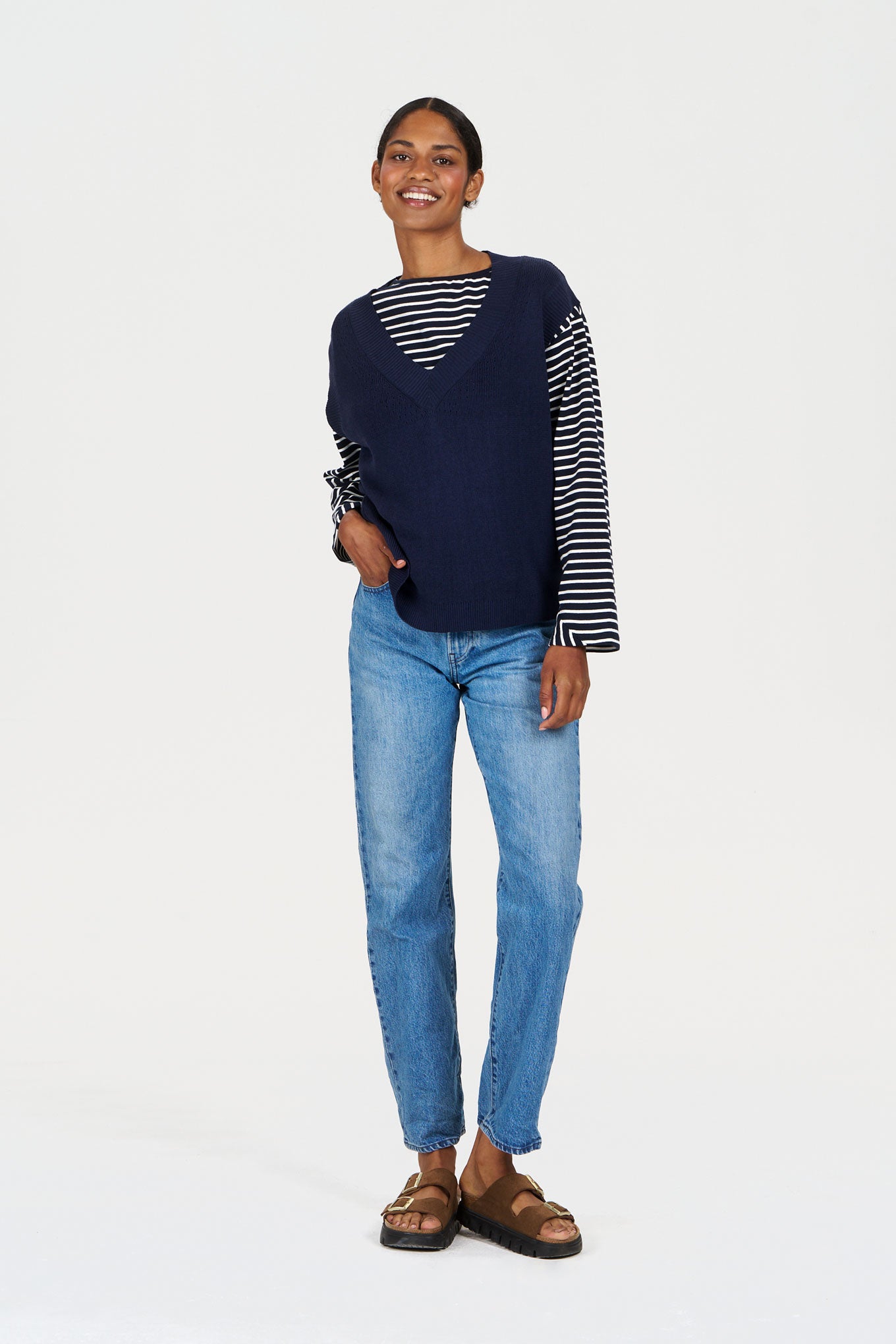 SANDER Organic Linen Cotton Vest - navy